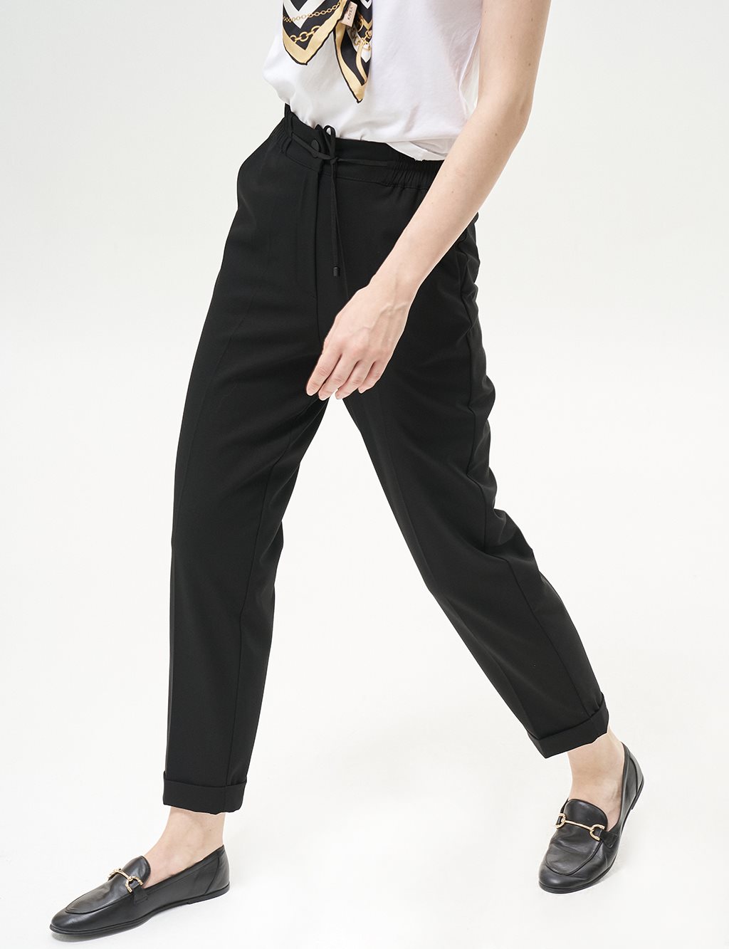 Elastic Waist Chest Trousers Black