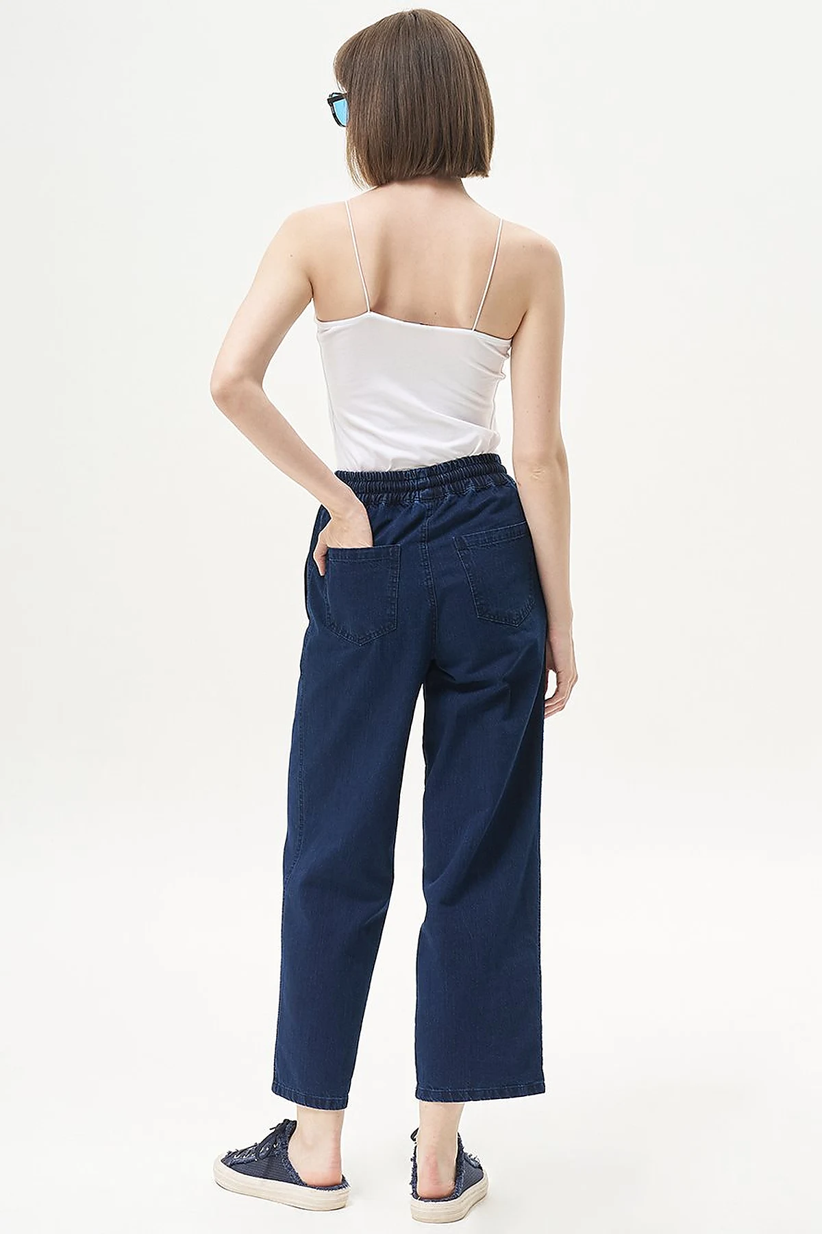 Bağcıklı Havuç Kesim Denim Pantolon Lacivert