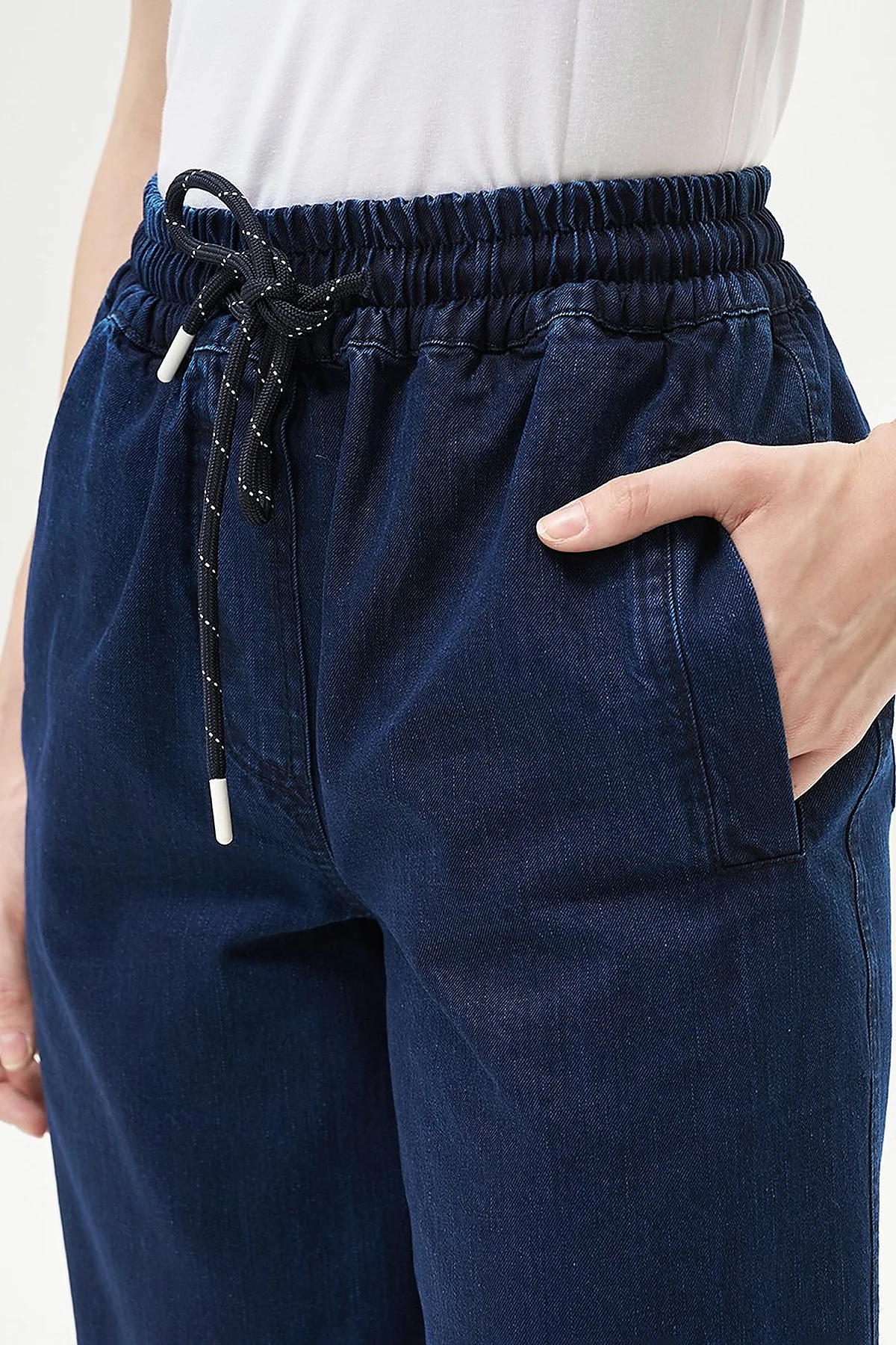 Bağcıklı Havuç Kesim Denim Pantolon Lacivert