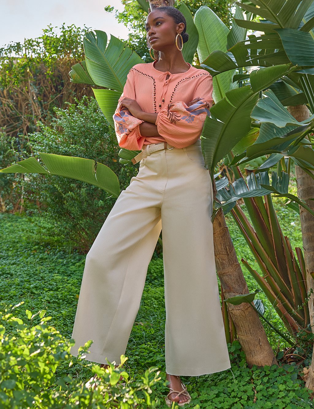 Embroidered Seersucker Blouse Peach