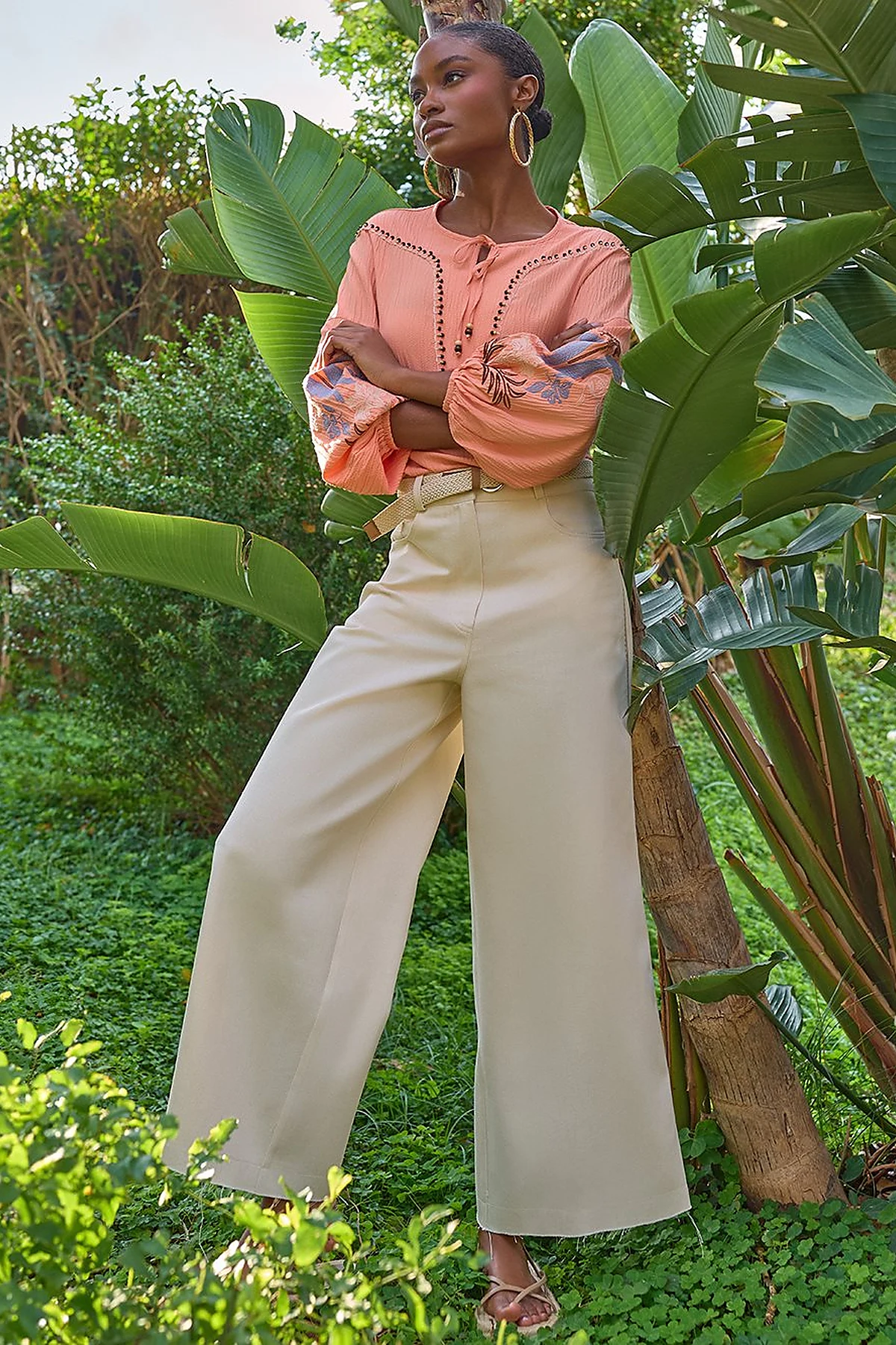 Embroidered Seersucker Blouse Peach