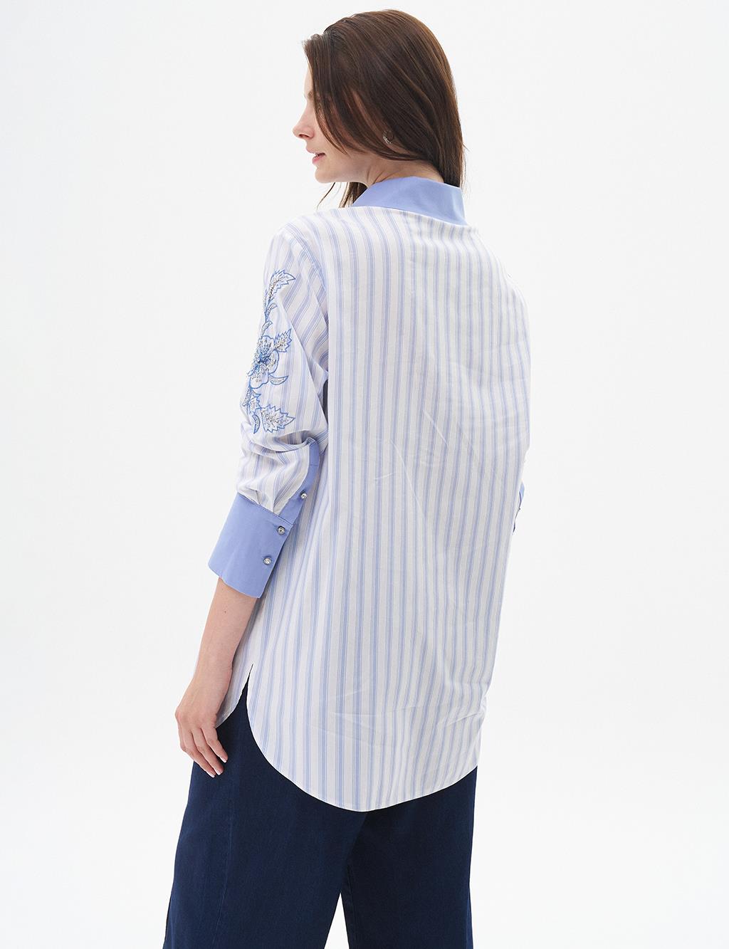 Wide Cuff Poplin Tunic Aviator Blue