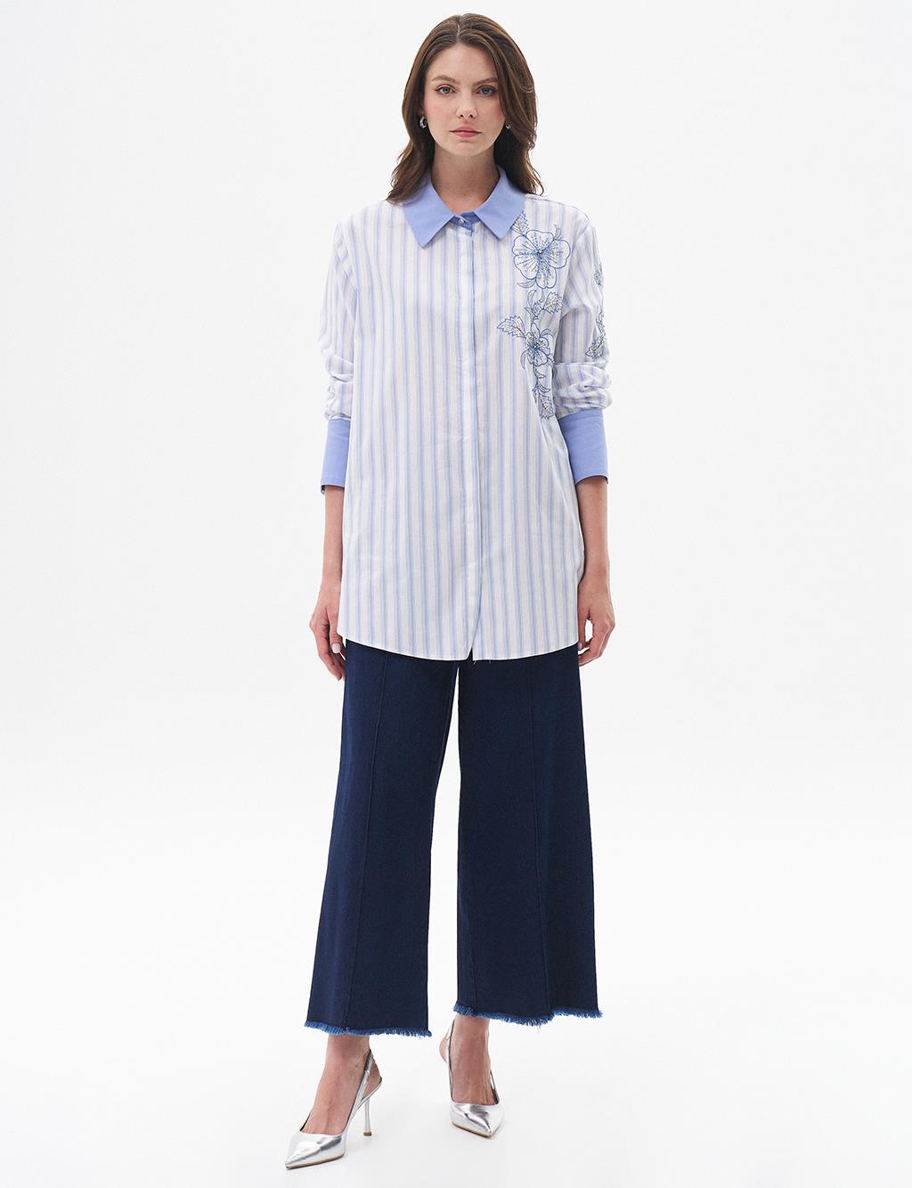 Wide Cuff Poplin Tunic Aviator Blue