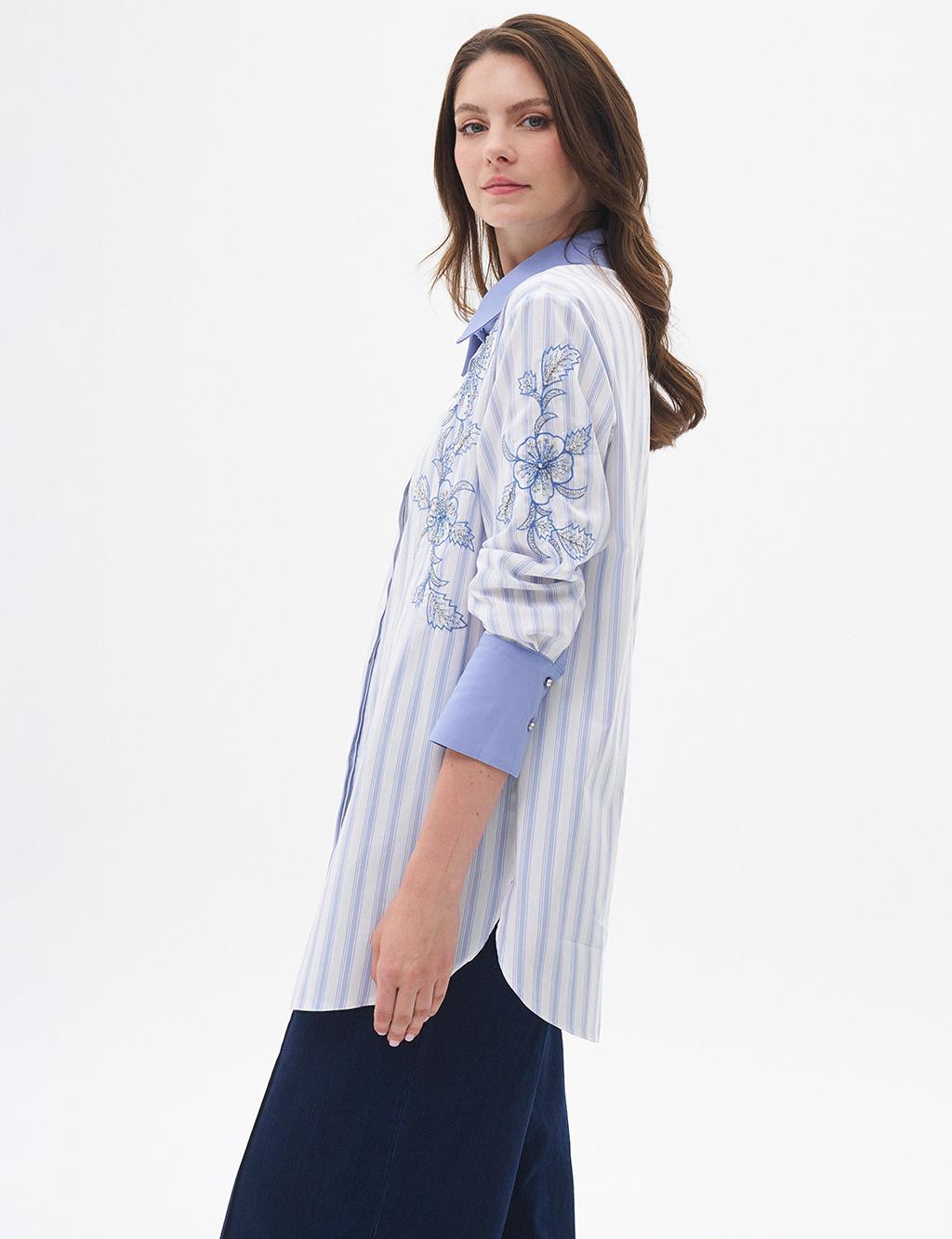 Wide Cuff Poplin Tunic Aviator Blue