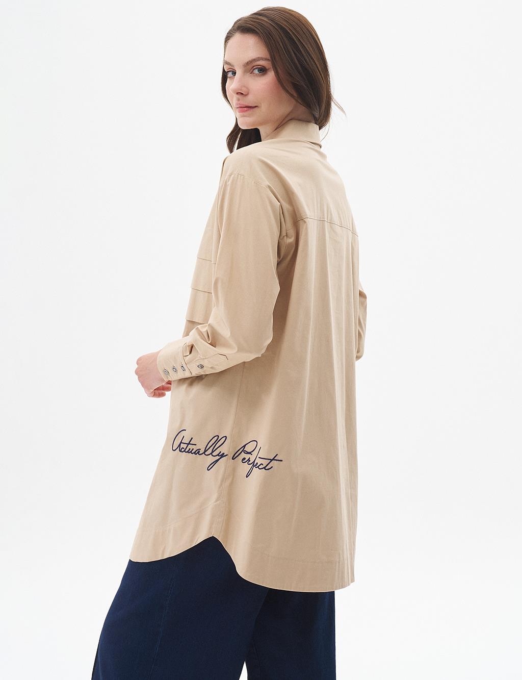 Embroidered Poplin Tunic Beige