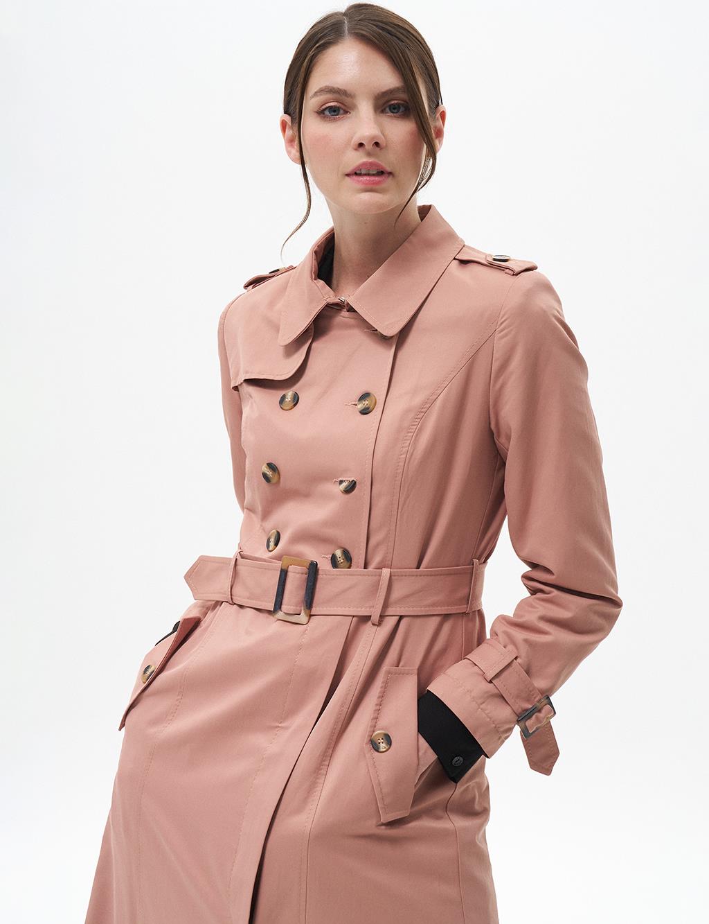 Bone Buttoned Double Breasted Overcoat Clay