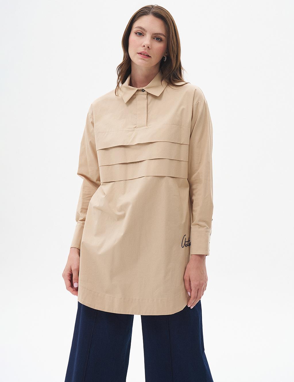 Embroidered Poplin Tunic Beige