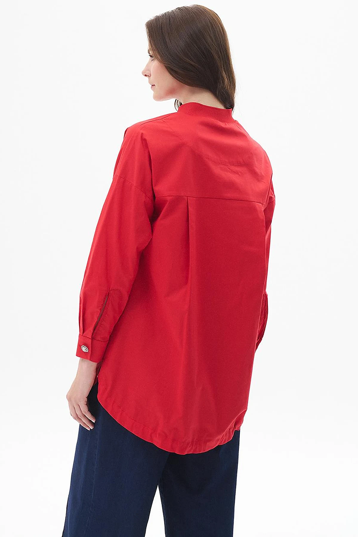 Taş İşlemeli Poplin Tunik Kırmızı