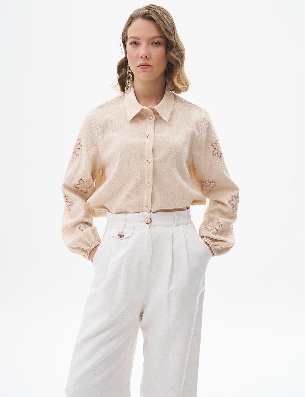 Cotton Shirt Collar Blouse Cream