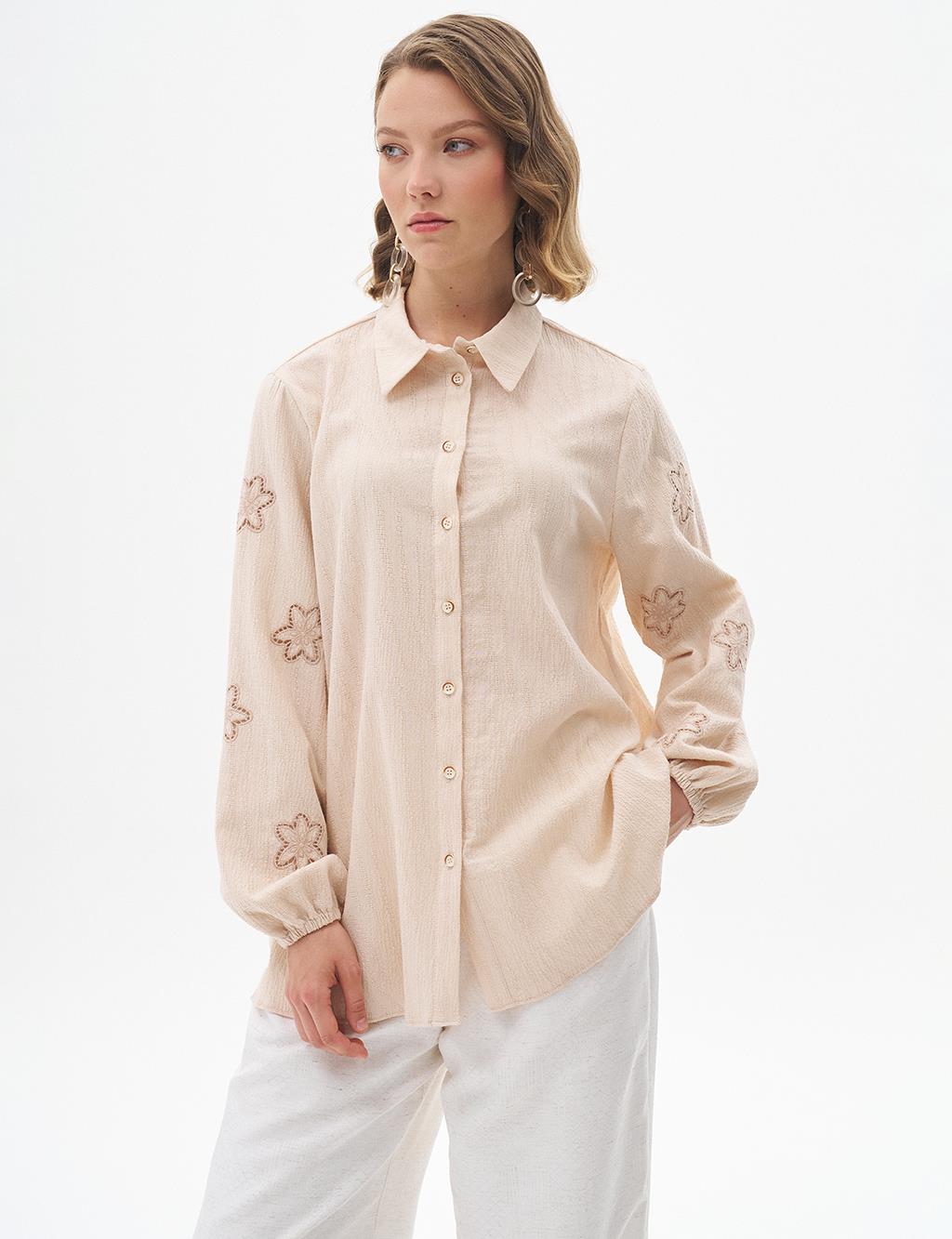 Cotton Shirt Collar Blouse Cream