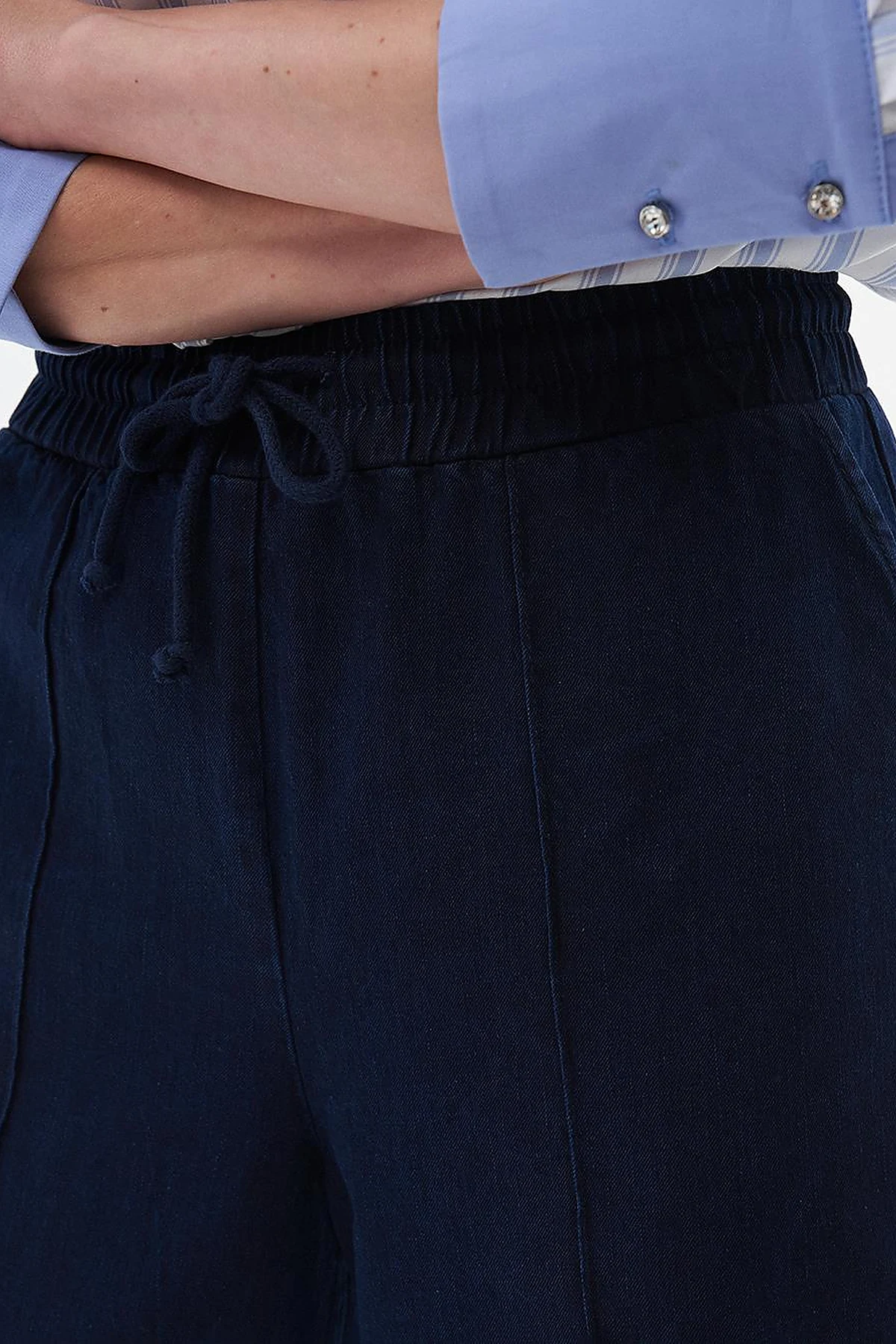 Püsküllü Geniş Paça Denim Pantolon Lacivert 