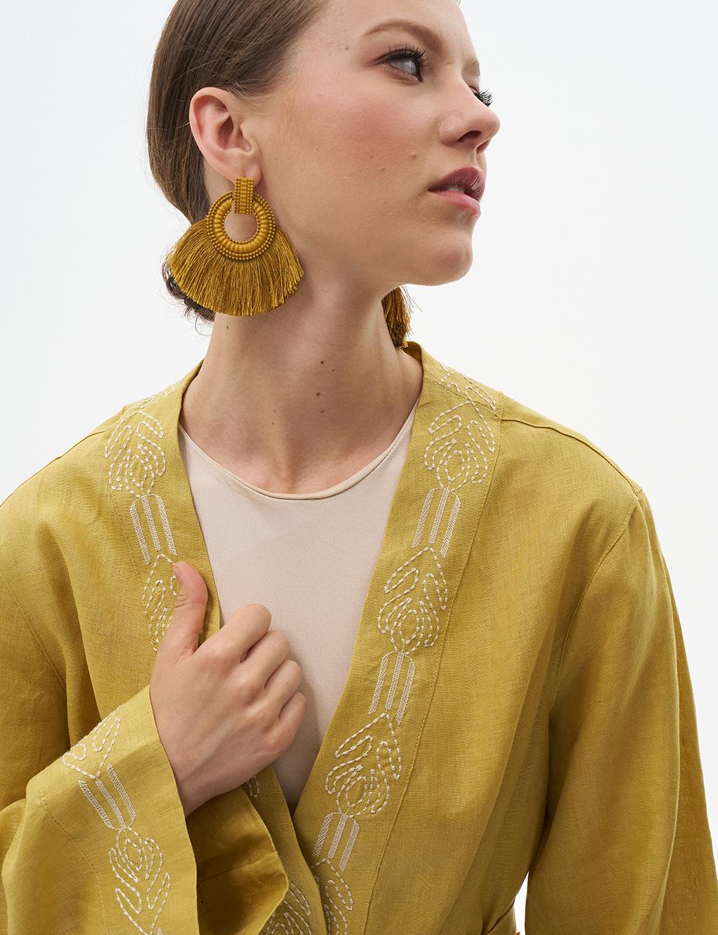 Embroidered Linen Jacket Oliv