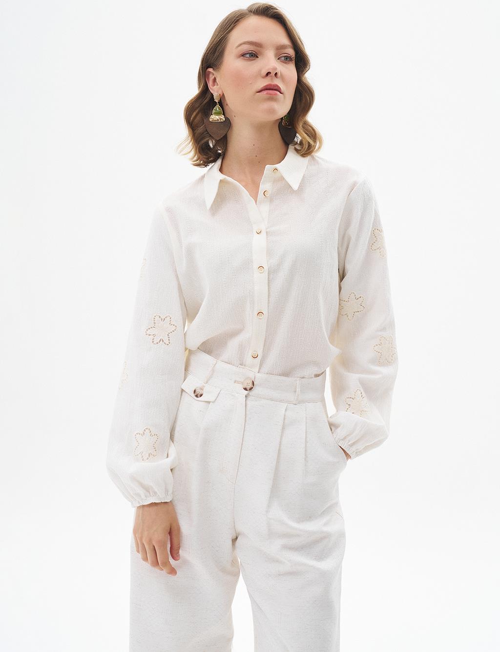 Cotton Shirt Collar Blouse Ecru