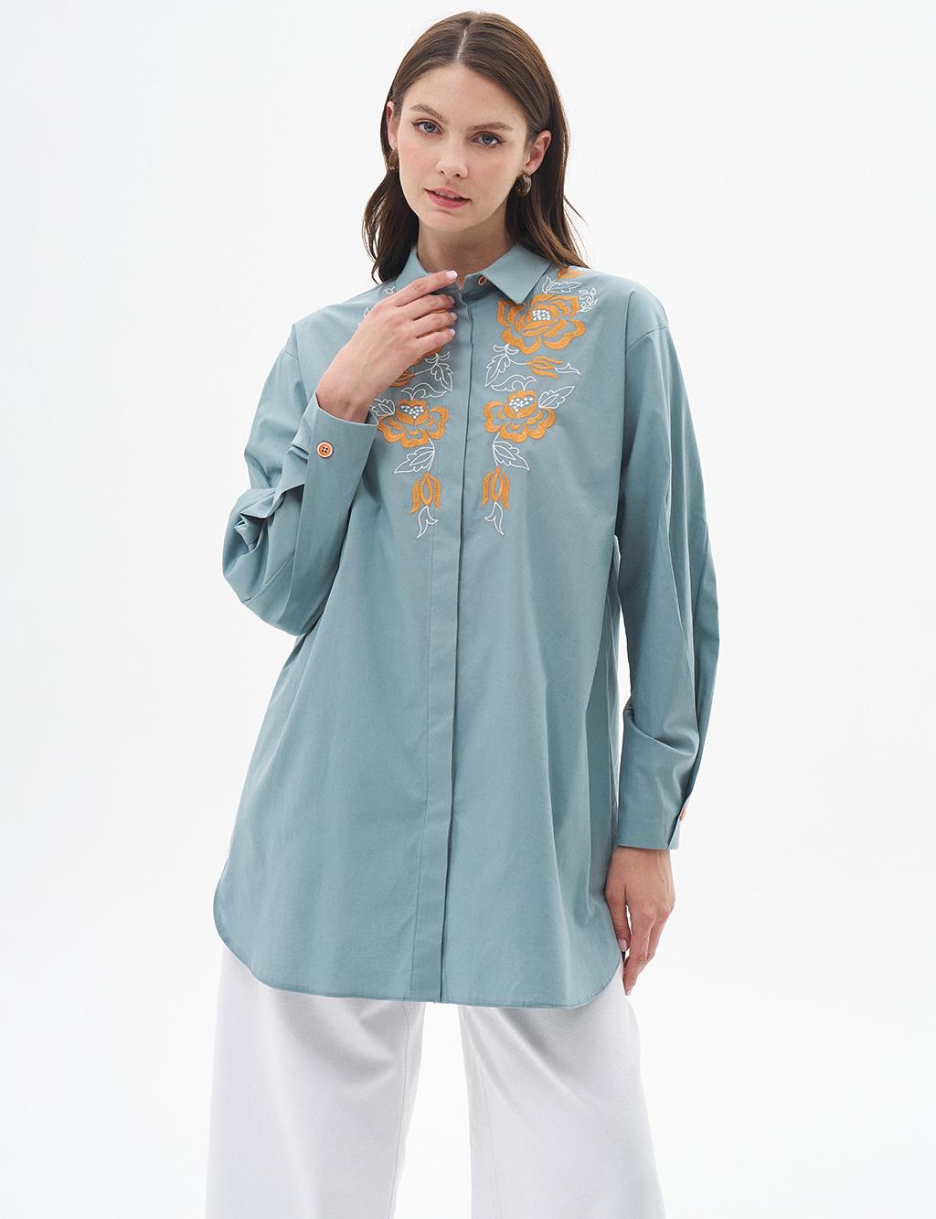 Embroidered Poplin Tunic Mint