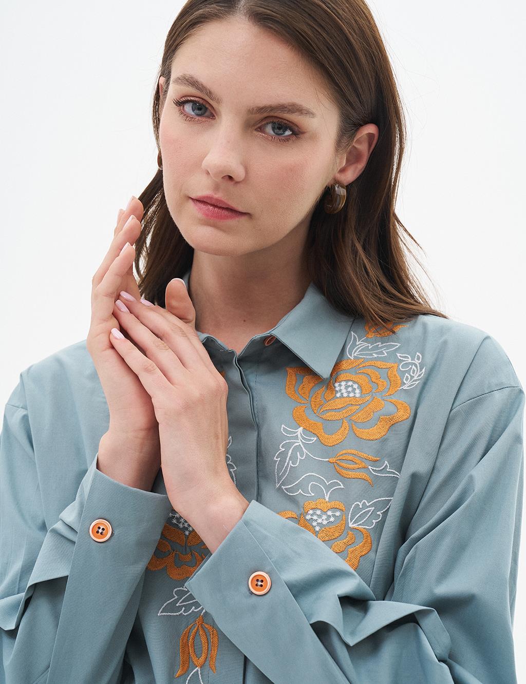 Embroidered Poplin Tunic Mint