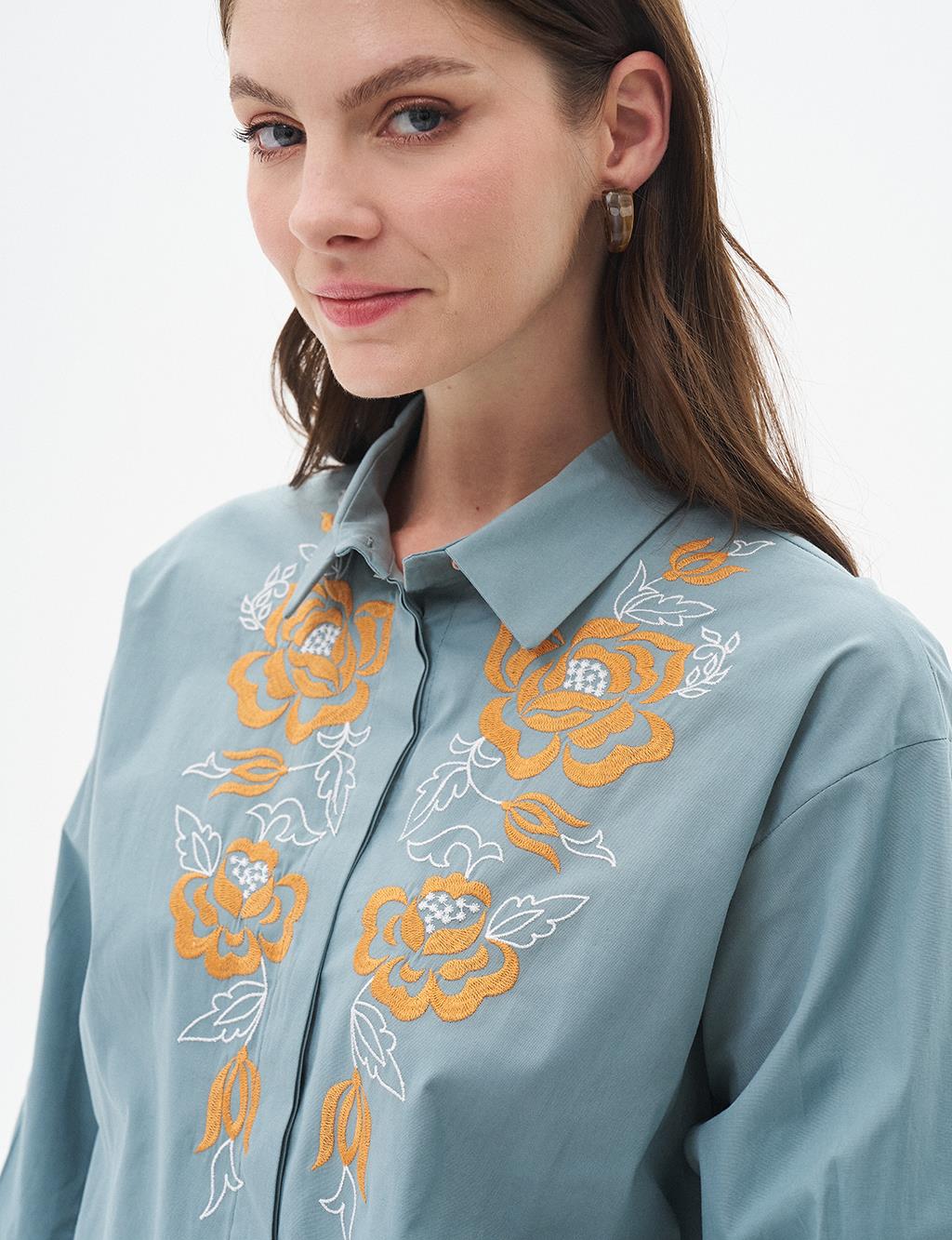 Embroidered Poplin Tunic Mint