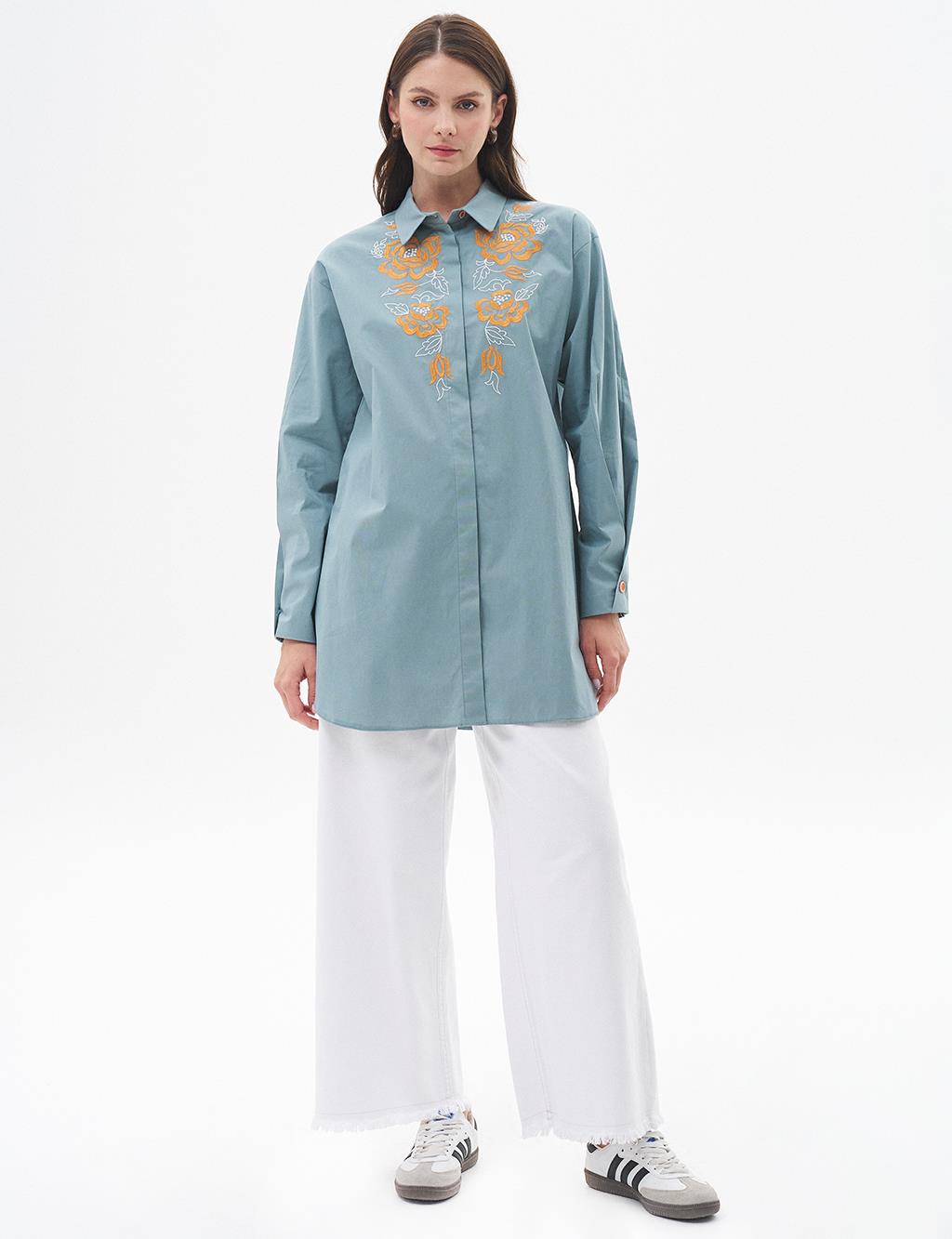 Embroidered Poplin Tunic Mint