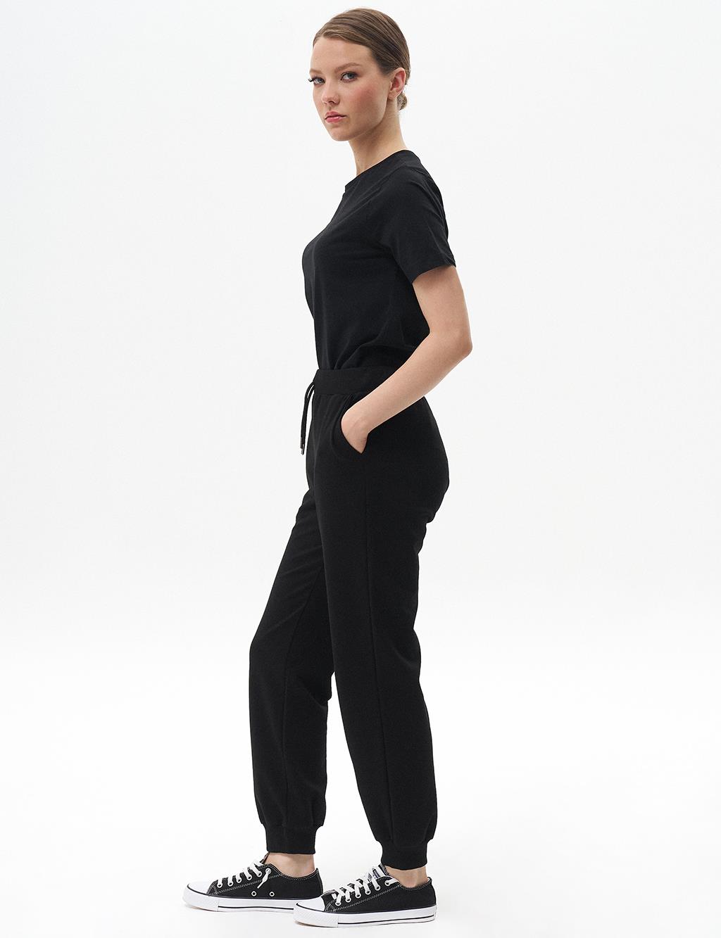 Elastic Waist Jogger Trousers Black