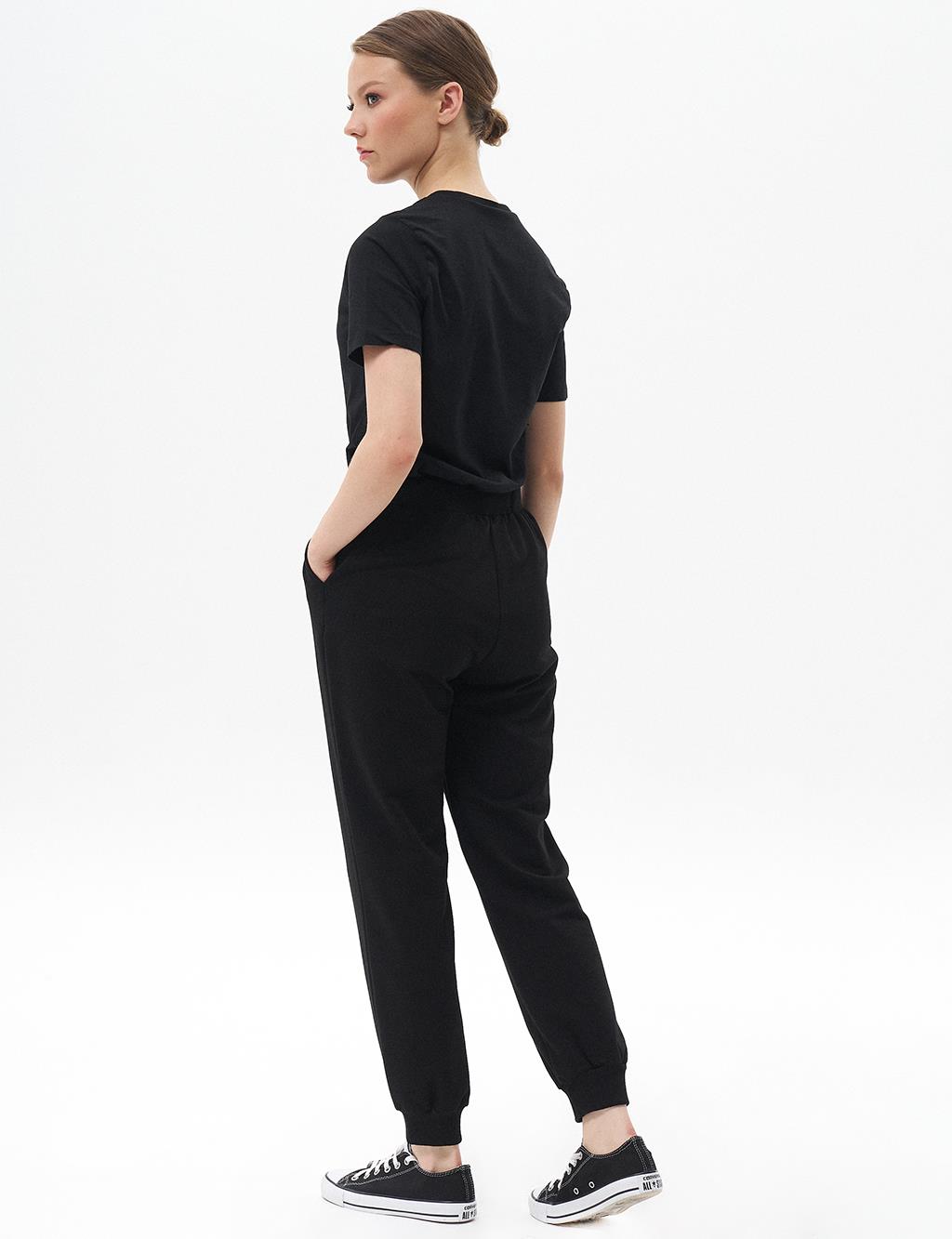 Elastic Waist Jogger Trousers Black