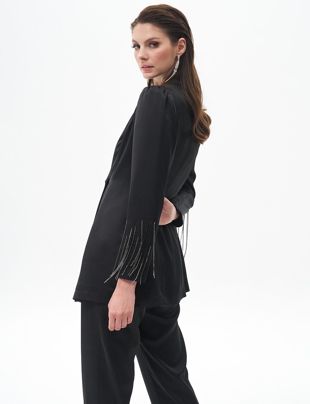 Double Suit with Embroidered Sleeves Black