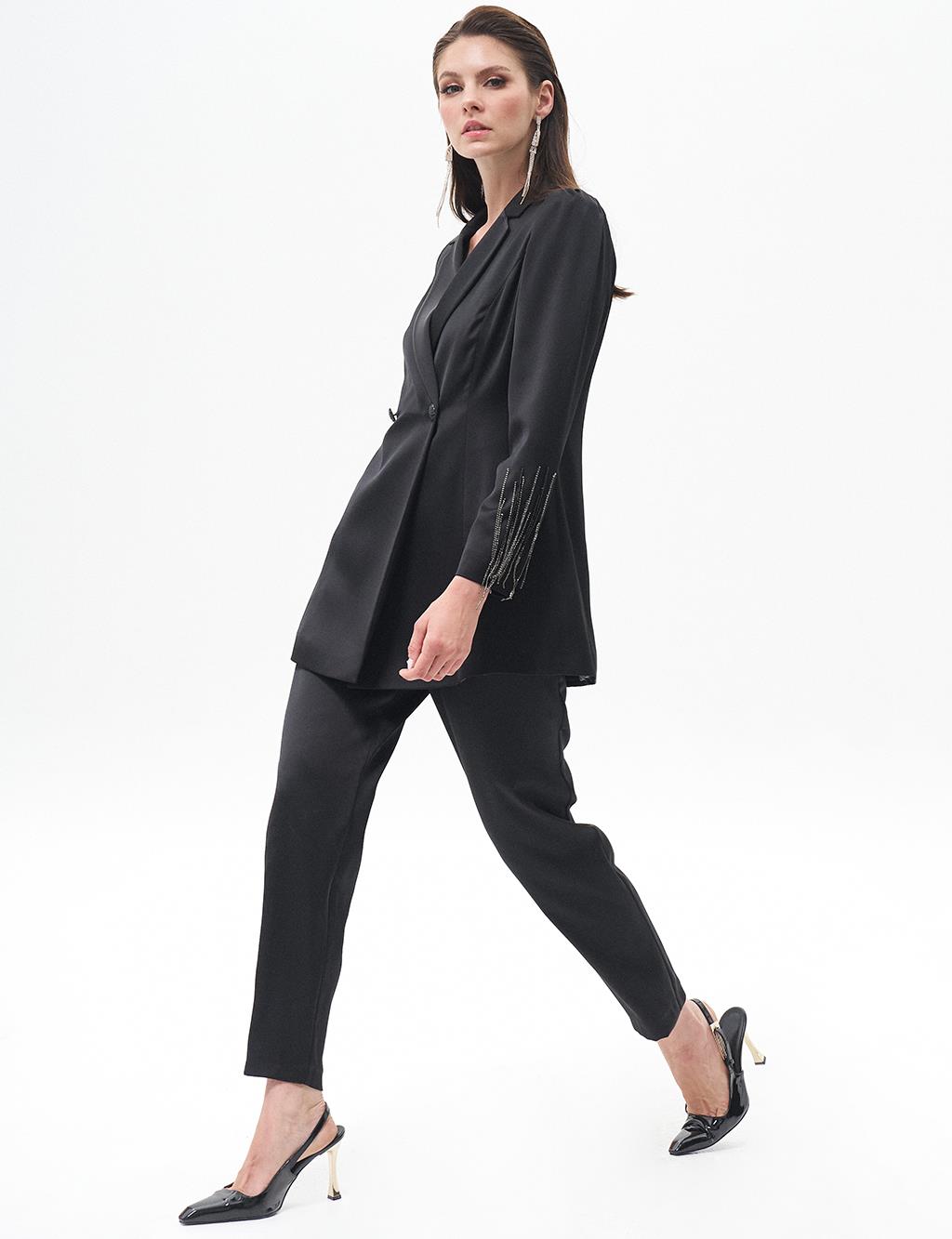 Double Suit with Embroidered Sleeves Black