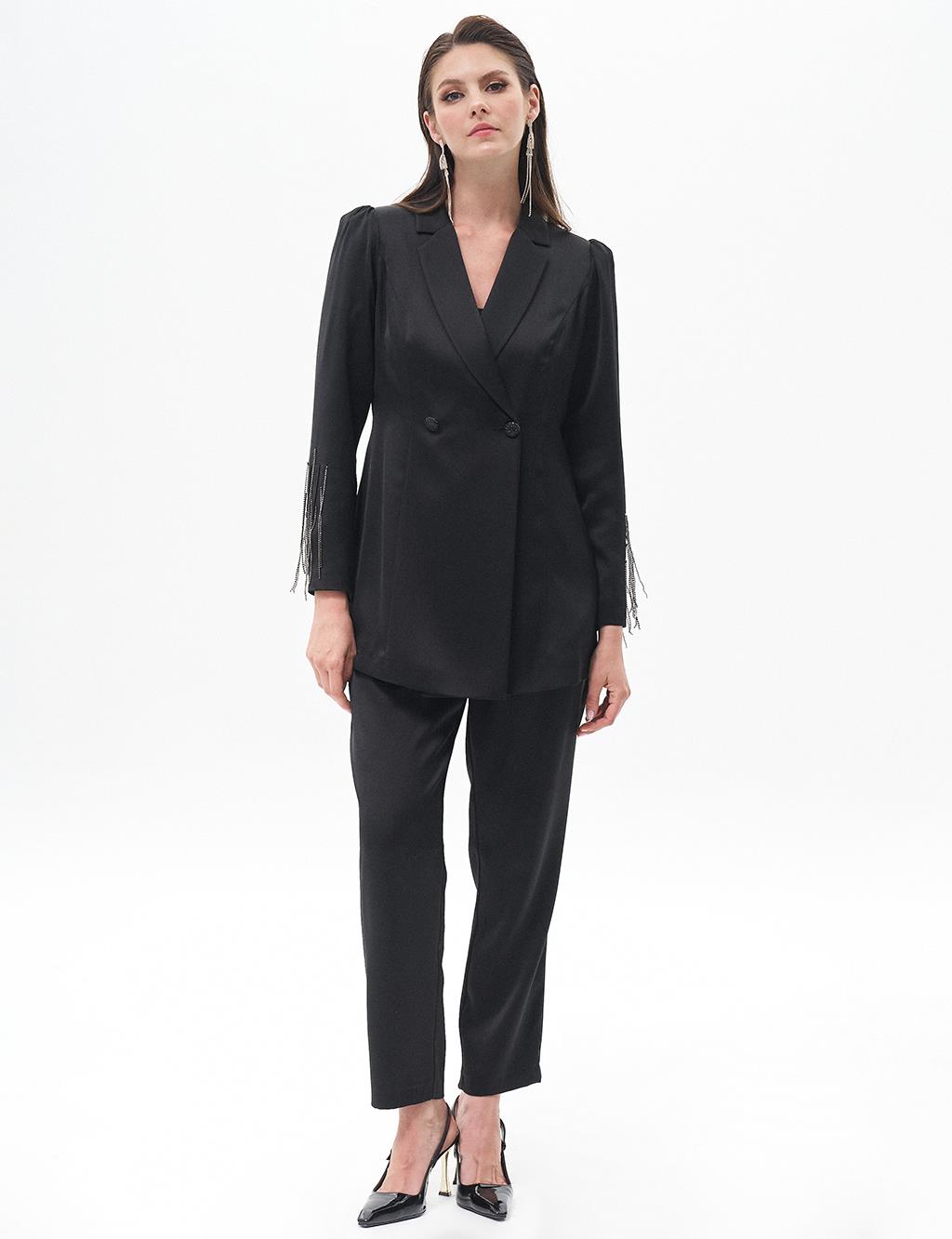 Double Suit with Embroidered Sleeves Black