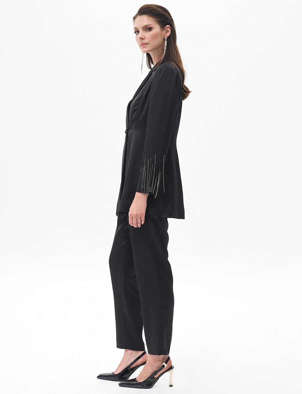 Double Suit with Embroidered Sleeves Black