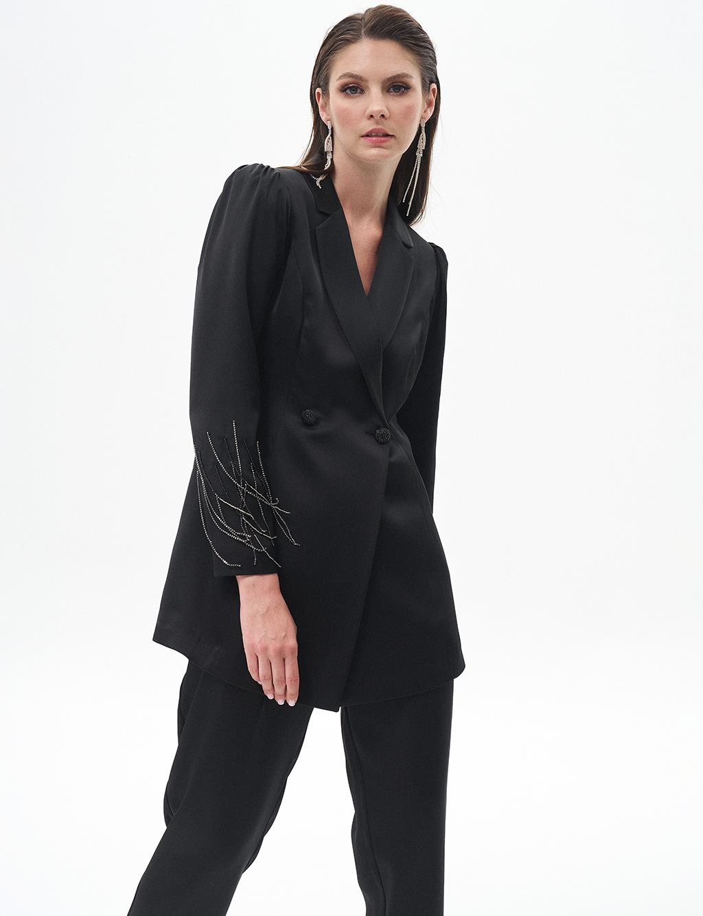 Double Suit with Embroidered Sleeves Black