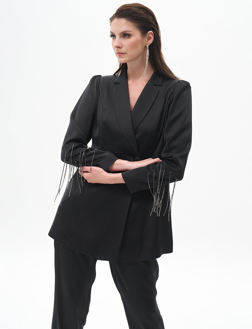 Double Suit with Embroidered Sleeves Black