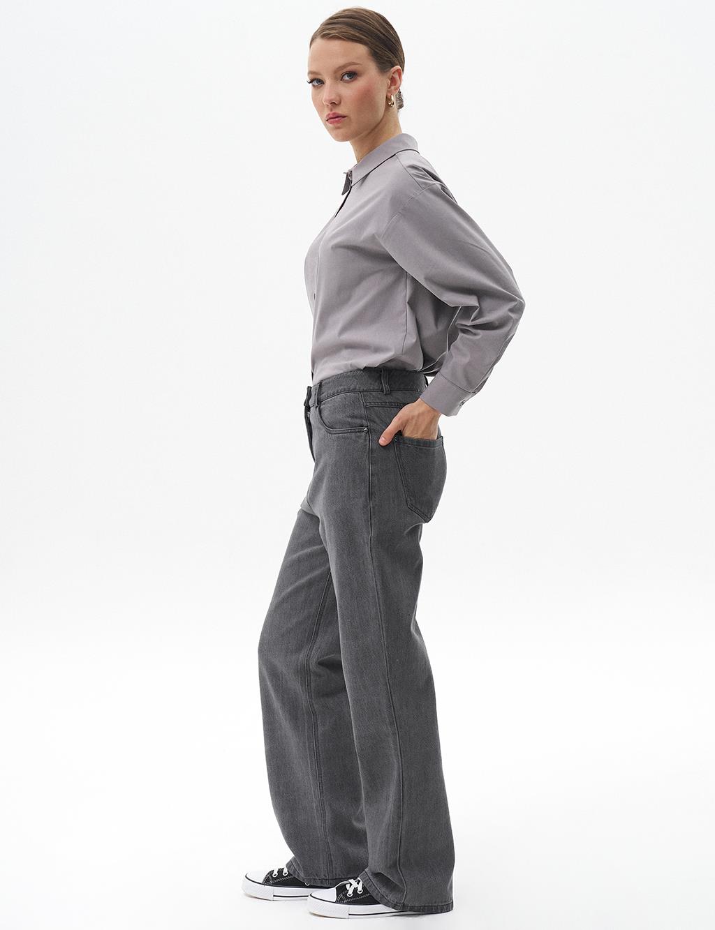 Straight Fit Denim Trousers Gray