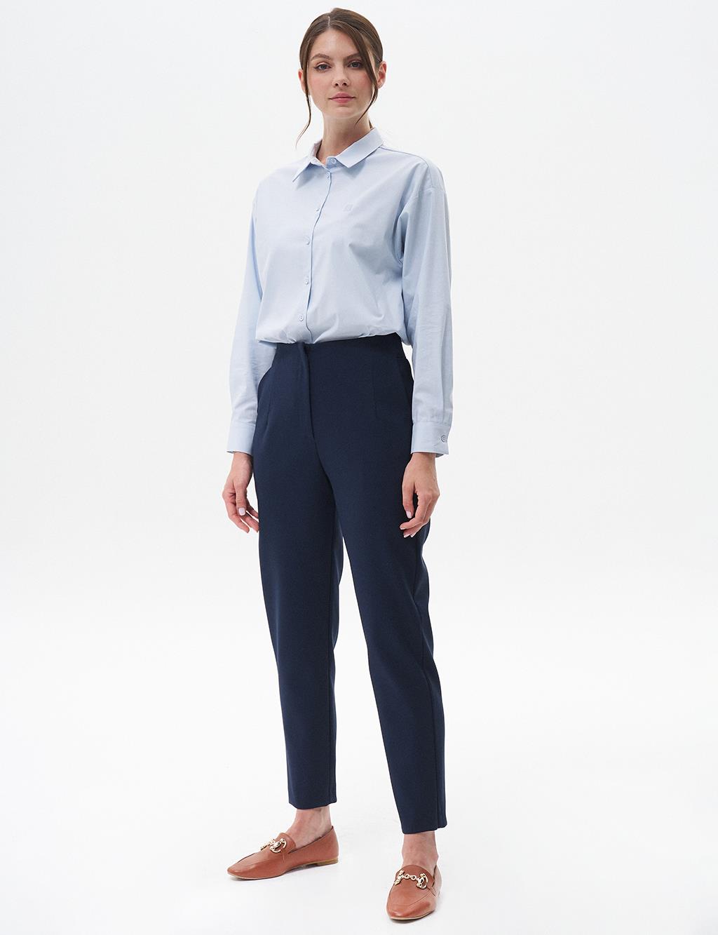 Pleated Tapered Pants Navy Blue