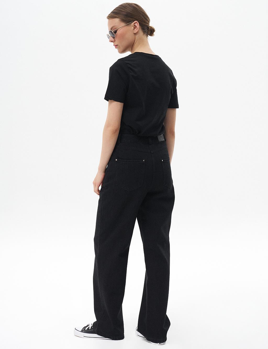 Straight Fit Denim Trousers Black