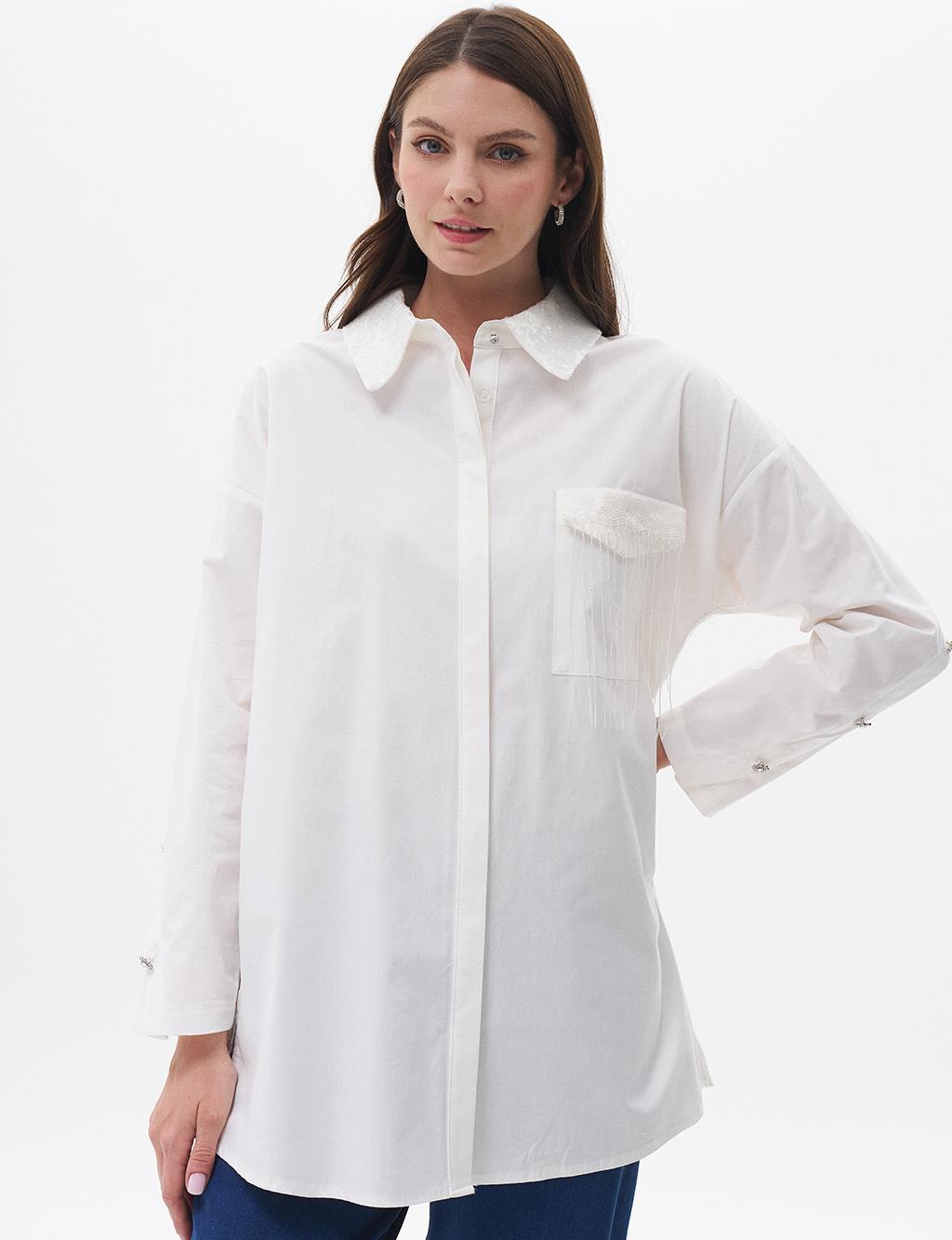 Sleeve Detailed Poplin Tunic Ecru