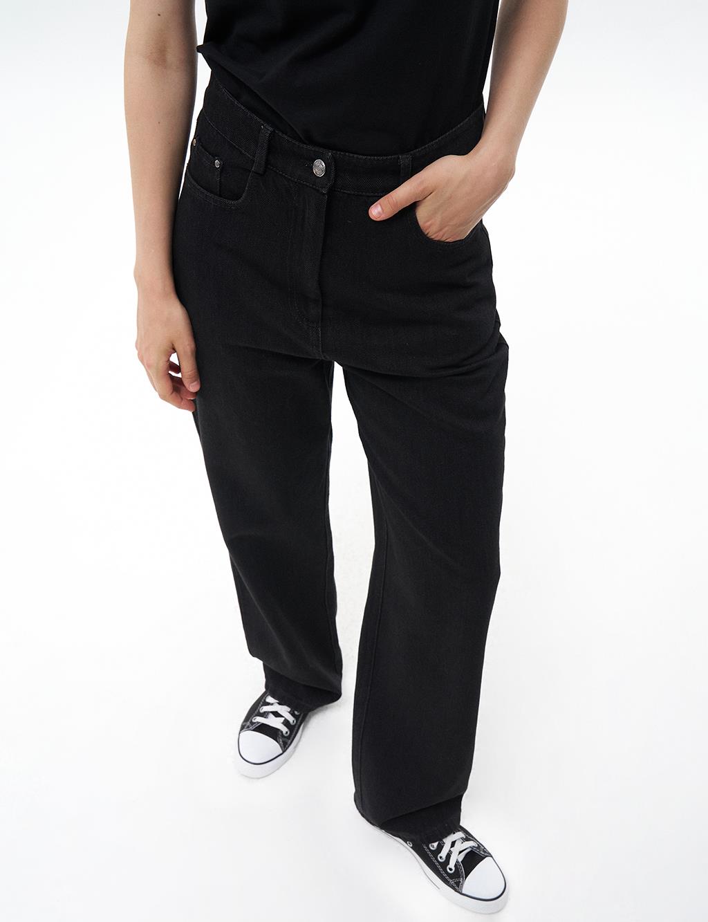 Straight Fit Denim Trousers Black