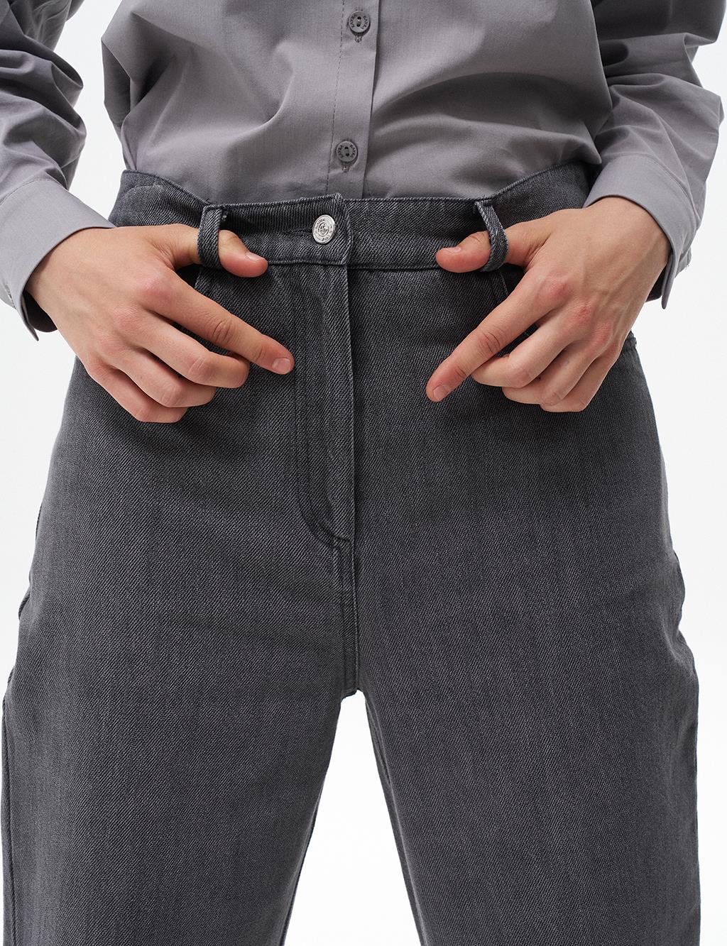 Straight Fit Denim Trousers Gray