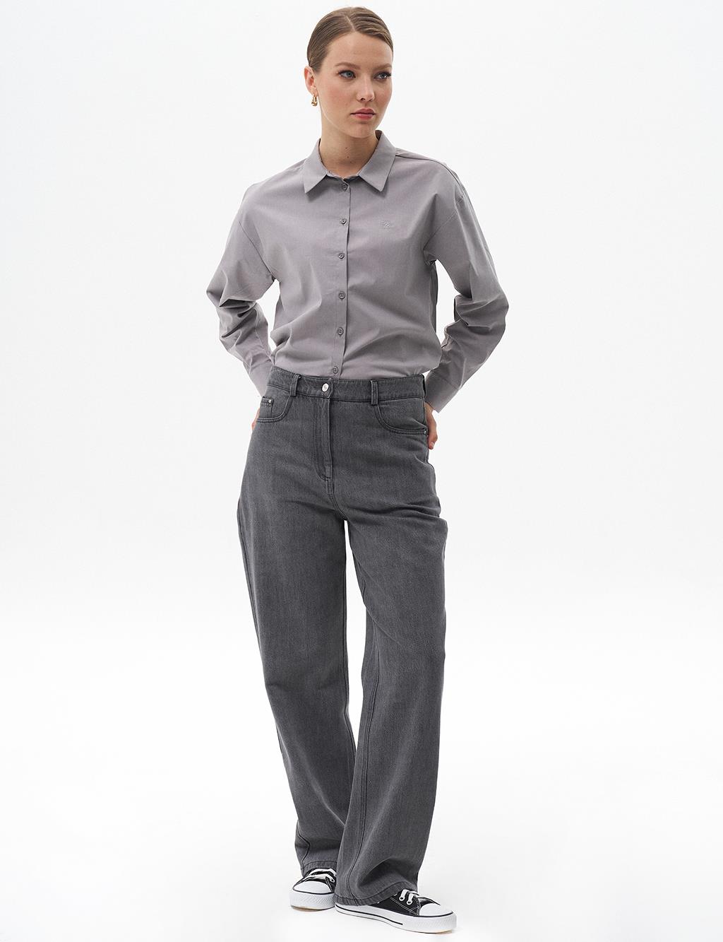 Straight Fit Denim Trousers Gray