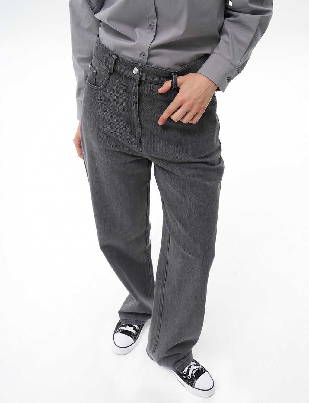 Straight Fit Denim Trousers Gray