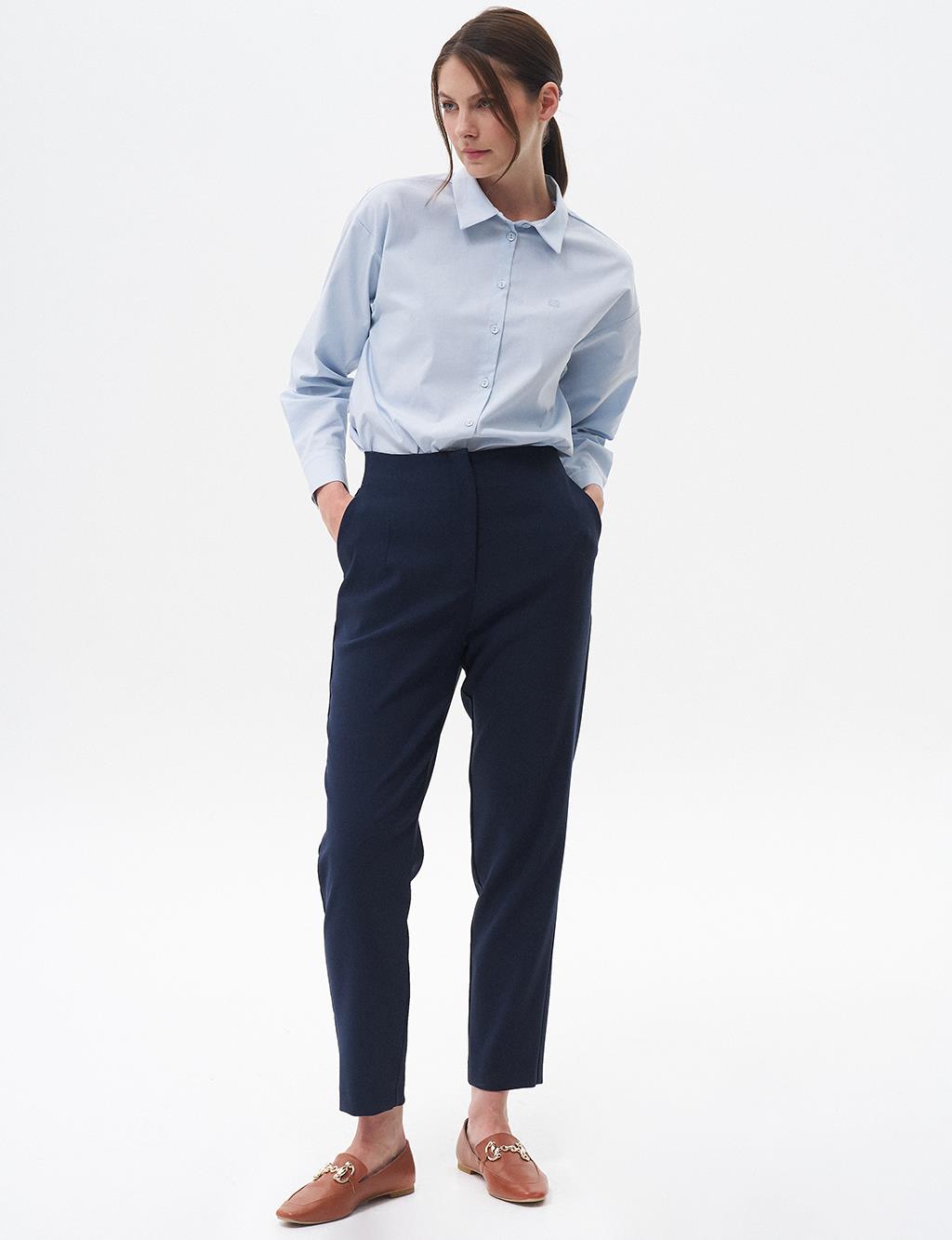 Pleated Tapered Pants Navy Blue