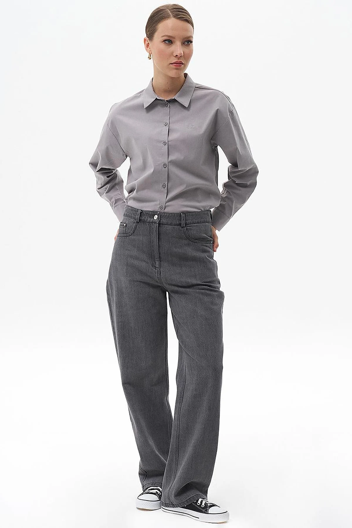 Straight Fit Denim Pants Gray