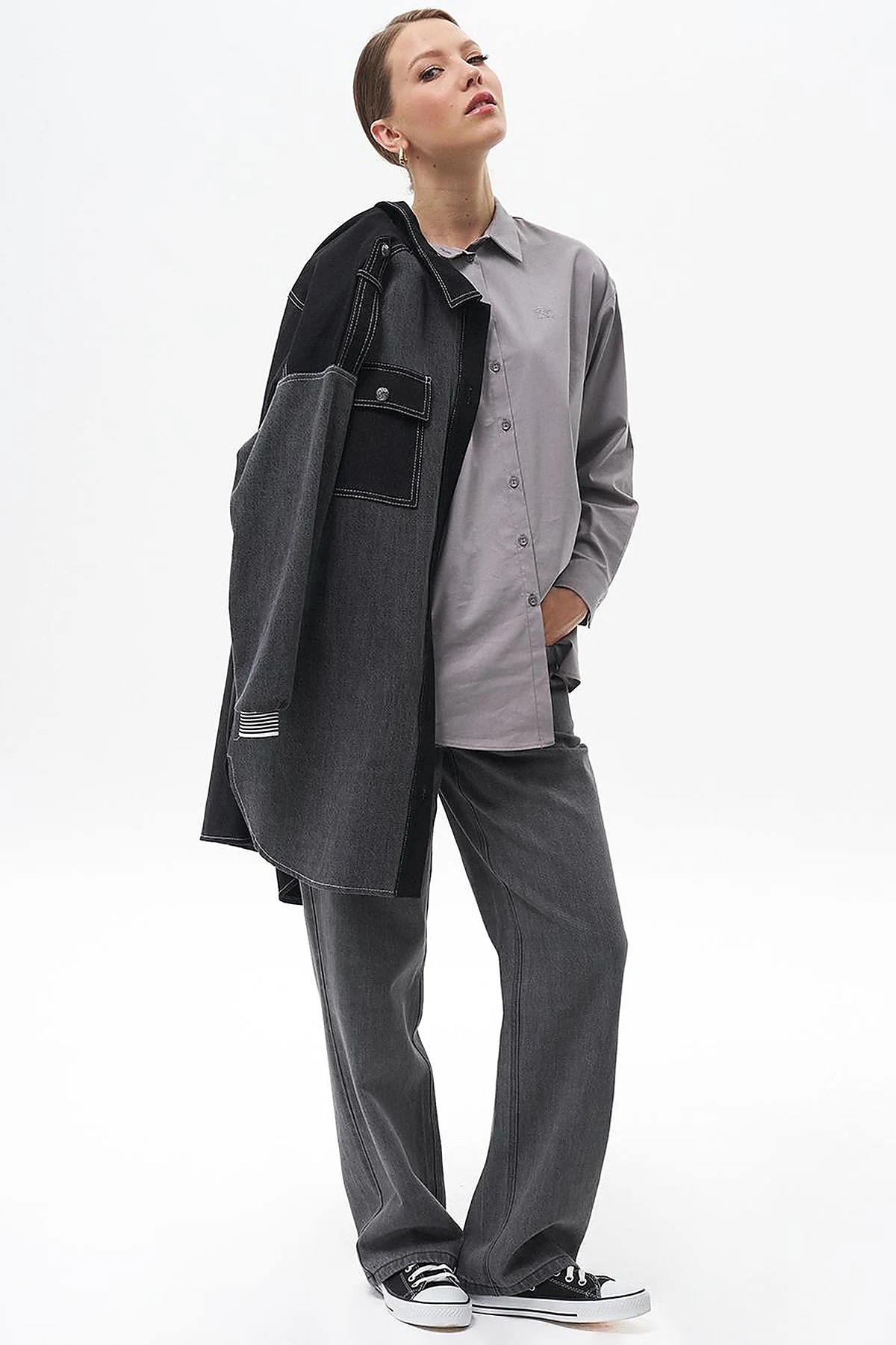 Straight Fit Denim Pants Gray