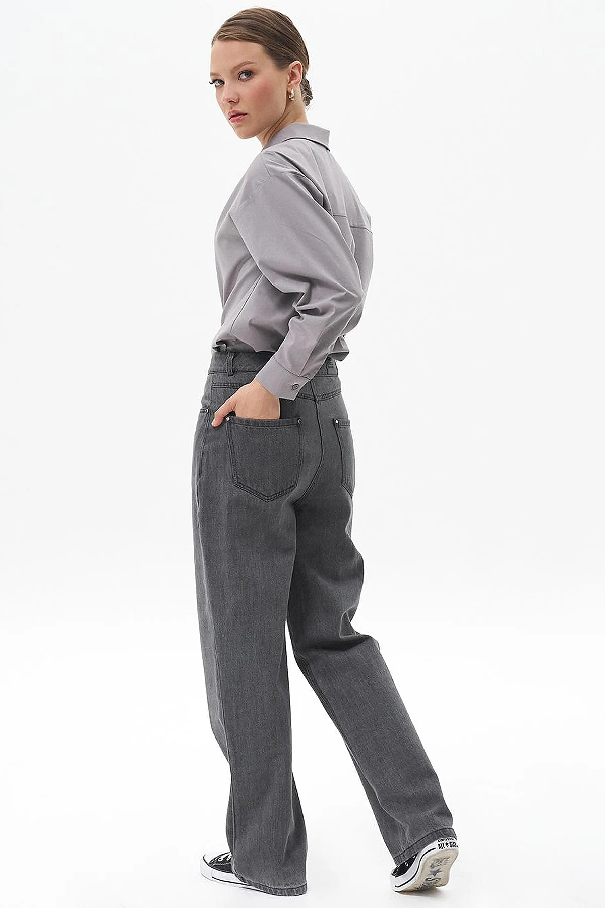 Straight Fit Denim Pants Gray