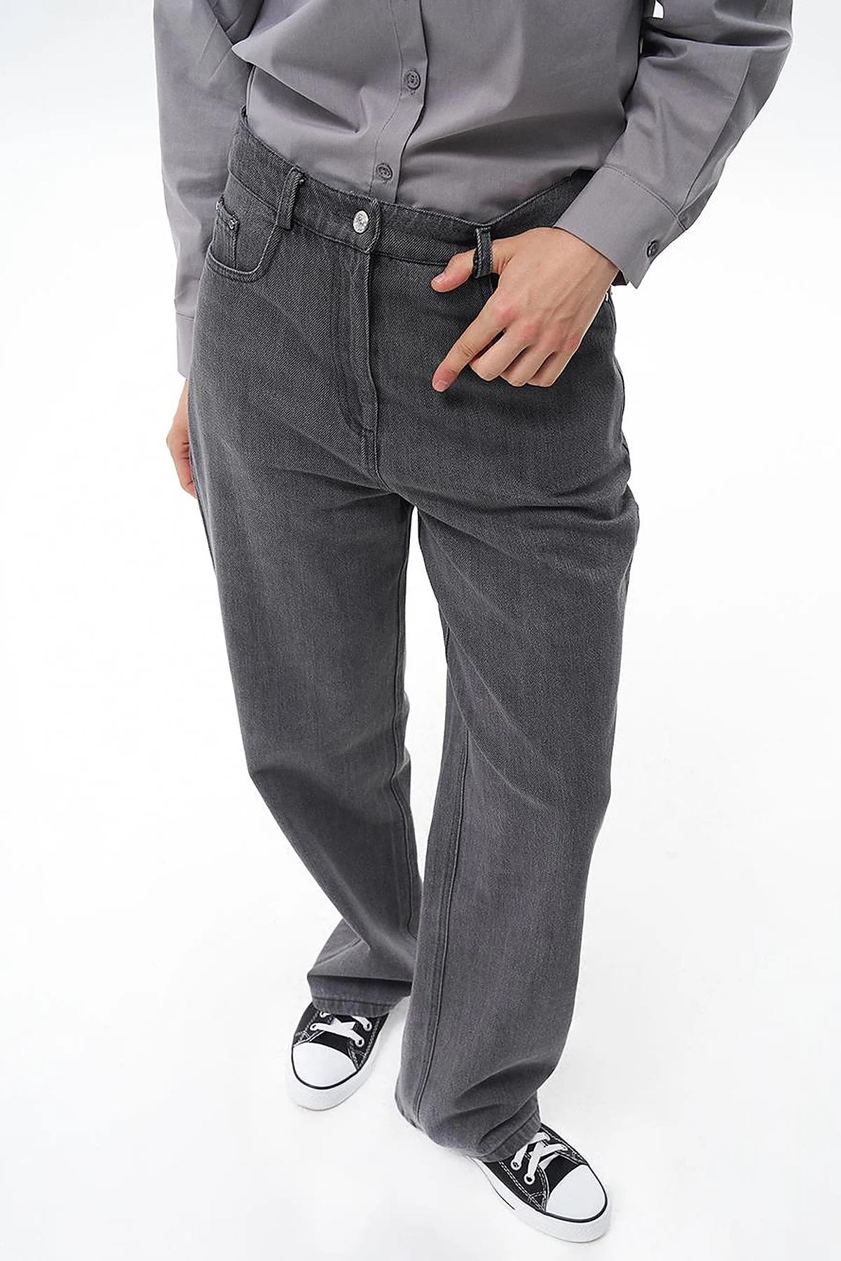 Straight Fit Denim Pants Gray