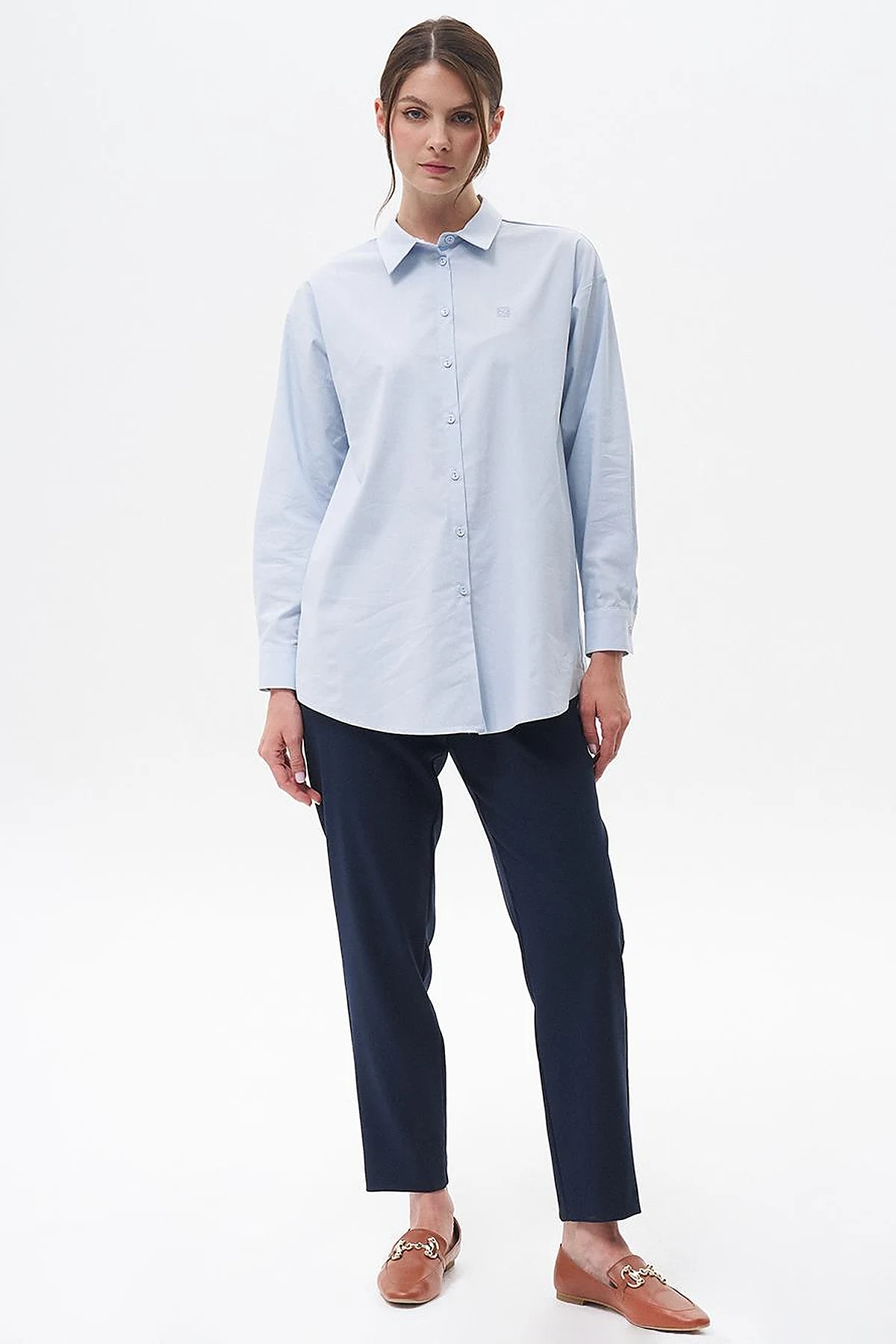Pleated Tapered Pants Navy Blue