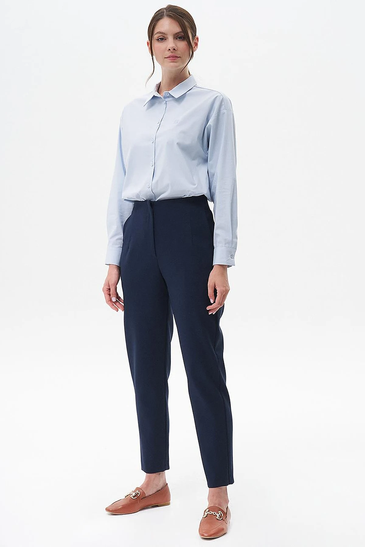 Pleated Tapered Pants Navy Blue