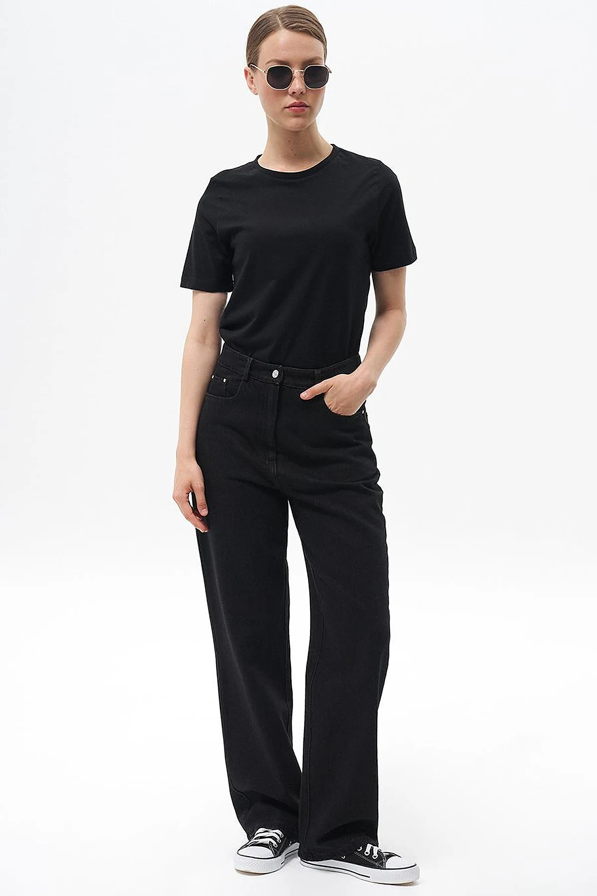Straight Fit Denim Trousers Black