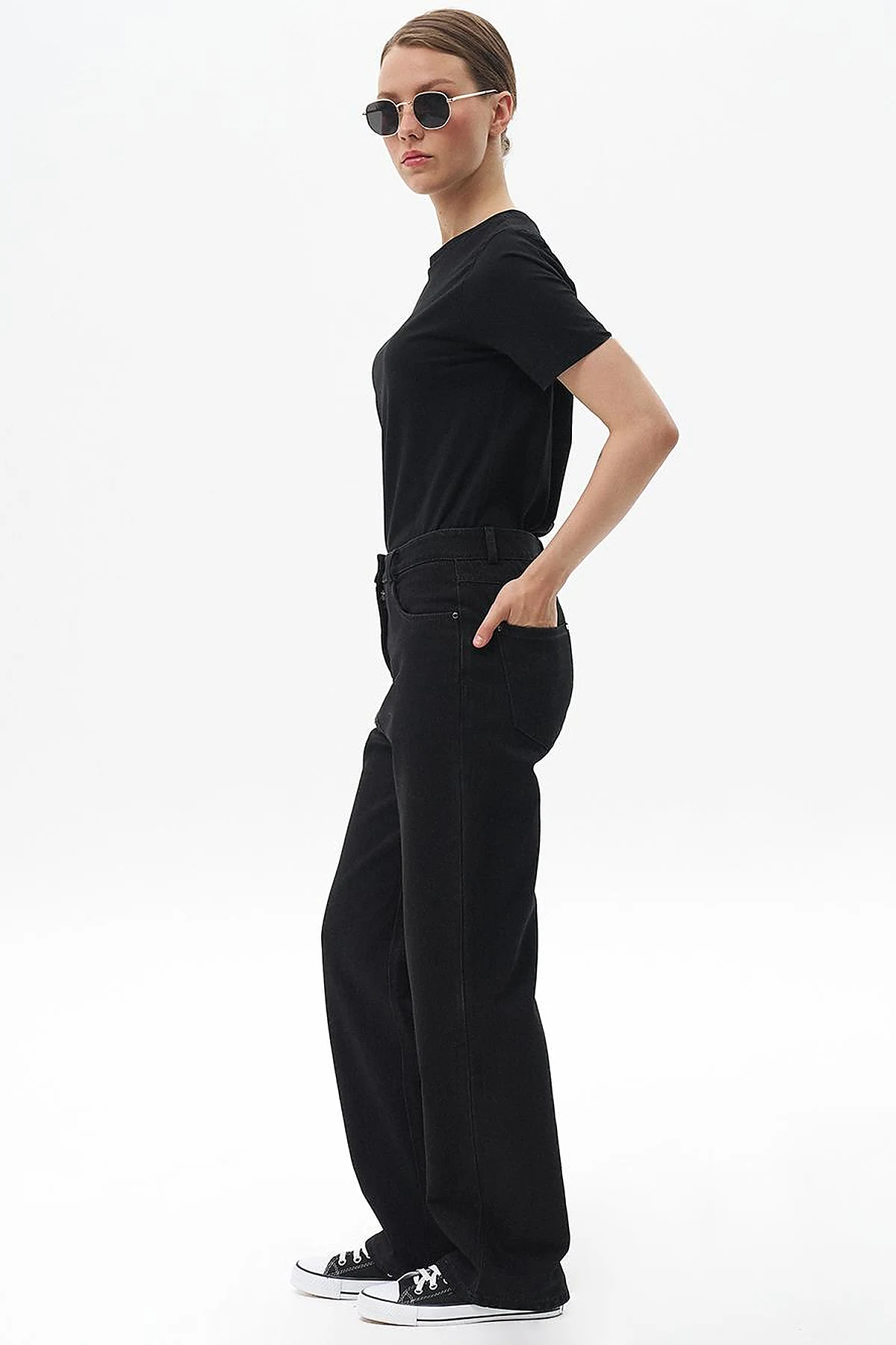 Straight Fit Denim Trousers Black