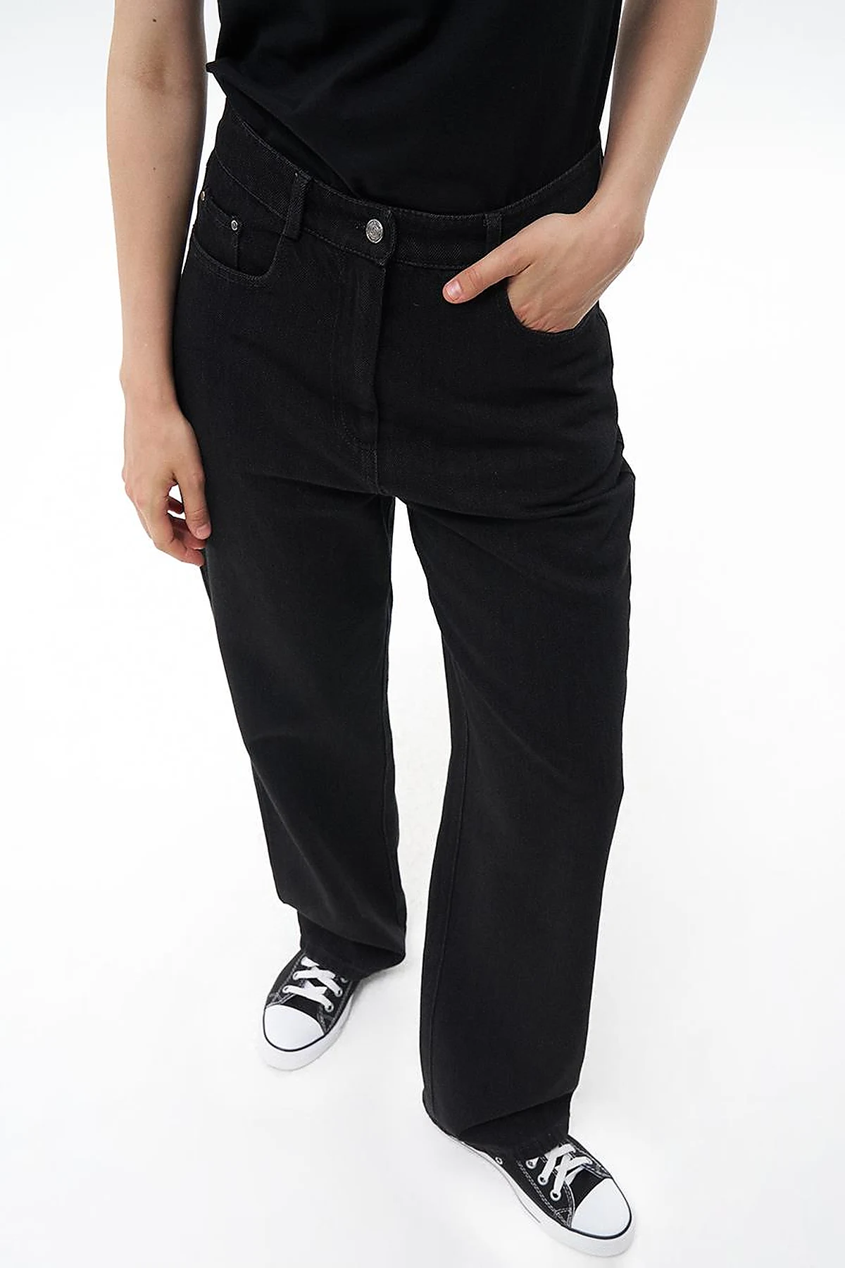 Straight Fit Denim Trousers Black
