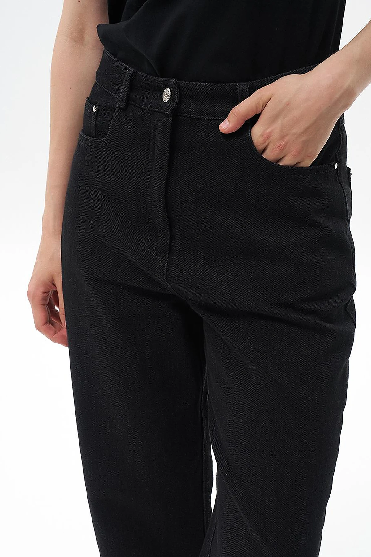 Straight Fit Denim Trousers Black