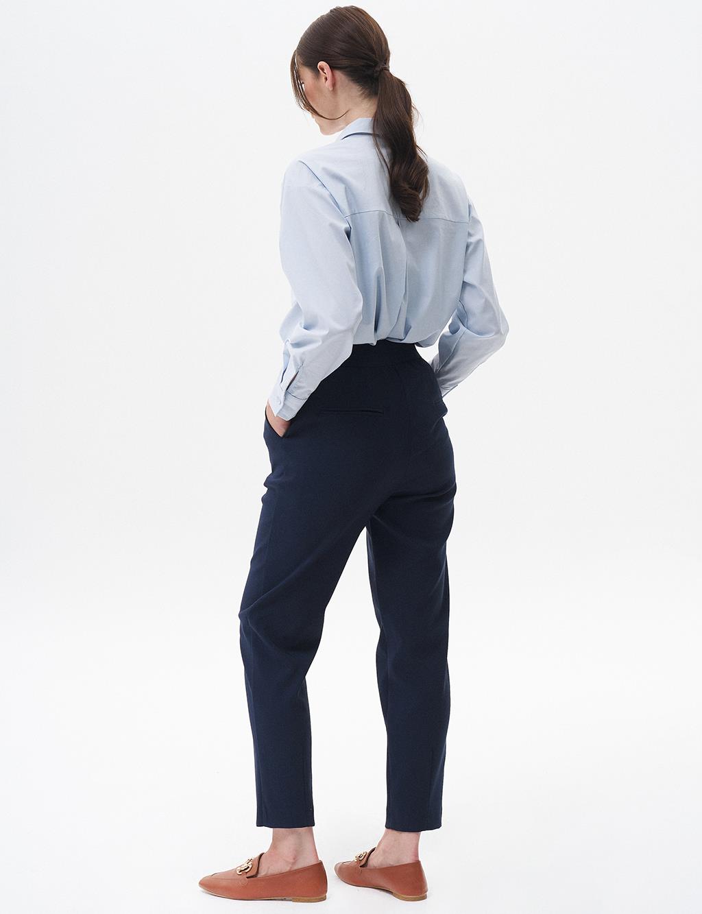 Pleated Tapered Pants Navy Blue