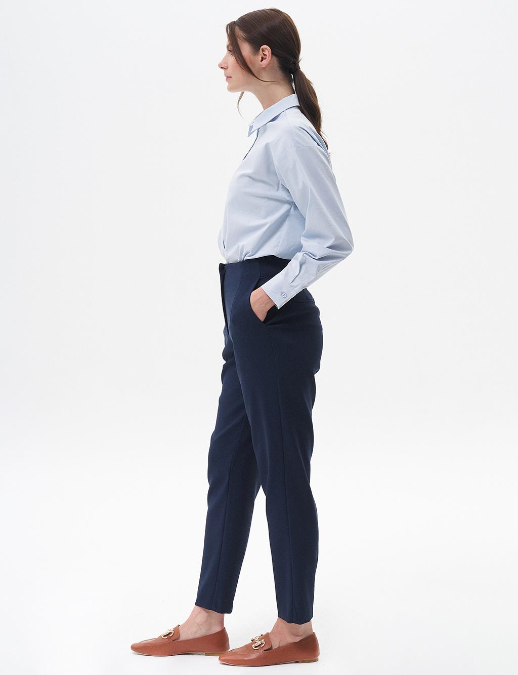 Pleated Tapered Pants Navy Blue